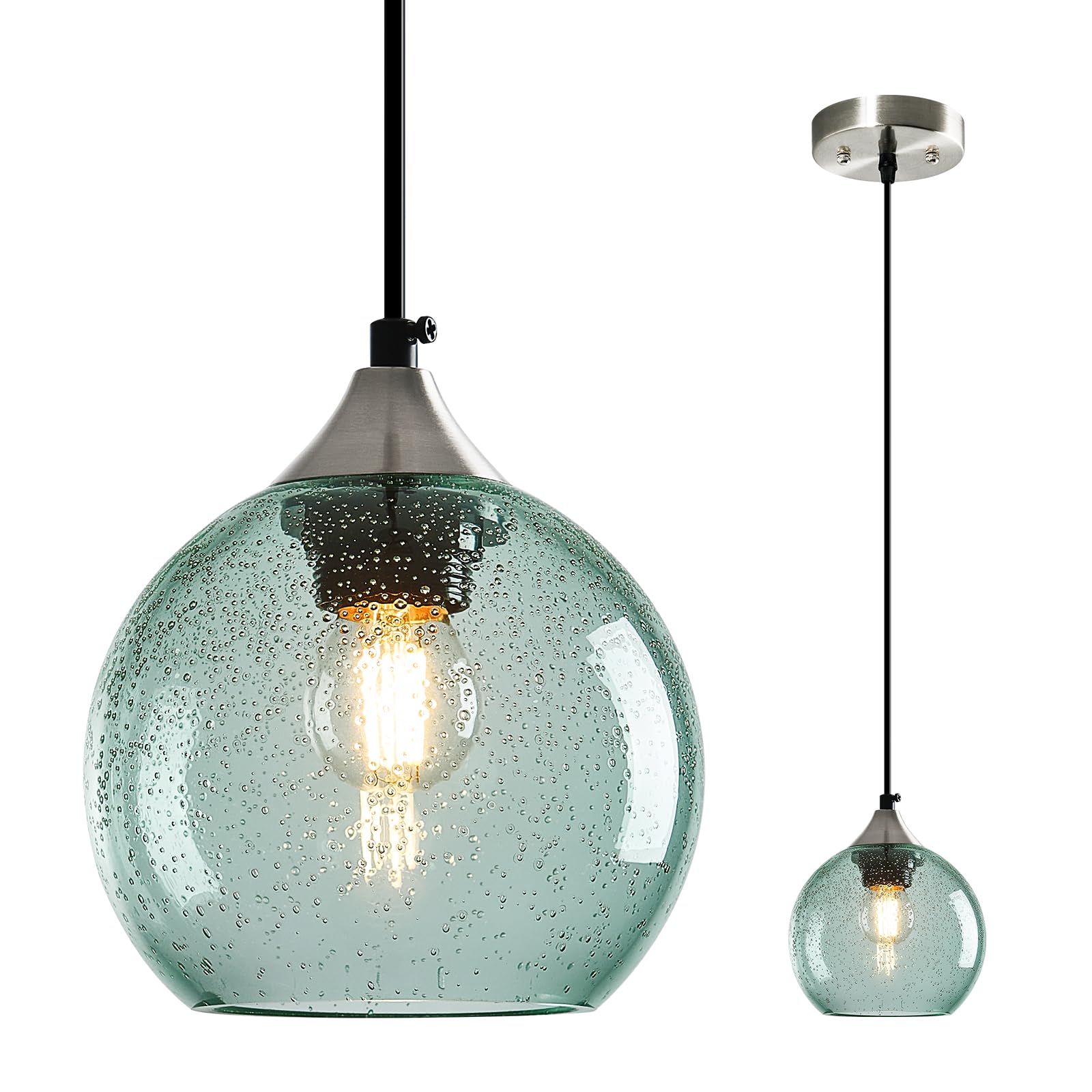 Lbsqj Light Green Glass Pendant Lights Kitchen Island Globe Pendant Light Fixtures Modern Pendant Lighting For Bedroom Living Dining Room Light Fixture (5.9 In  1 Pack)