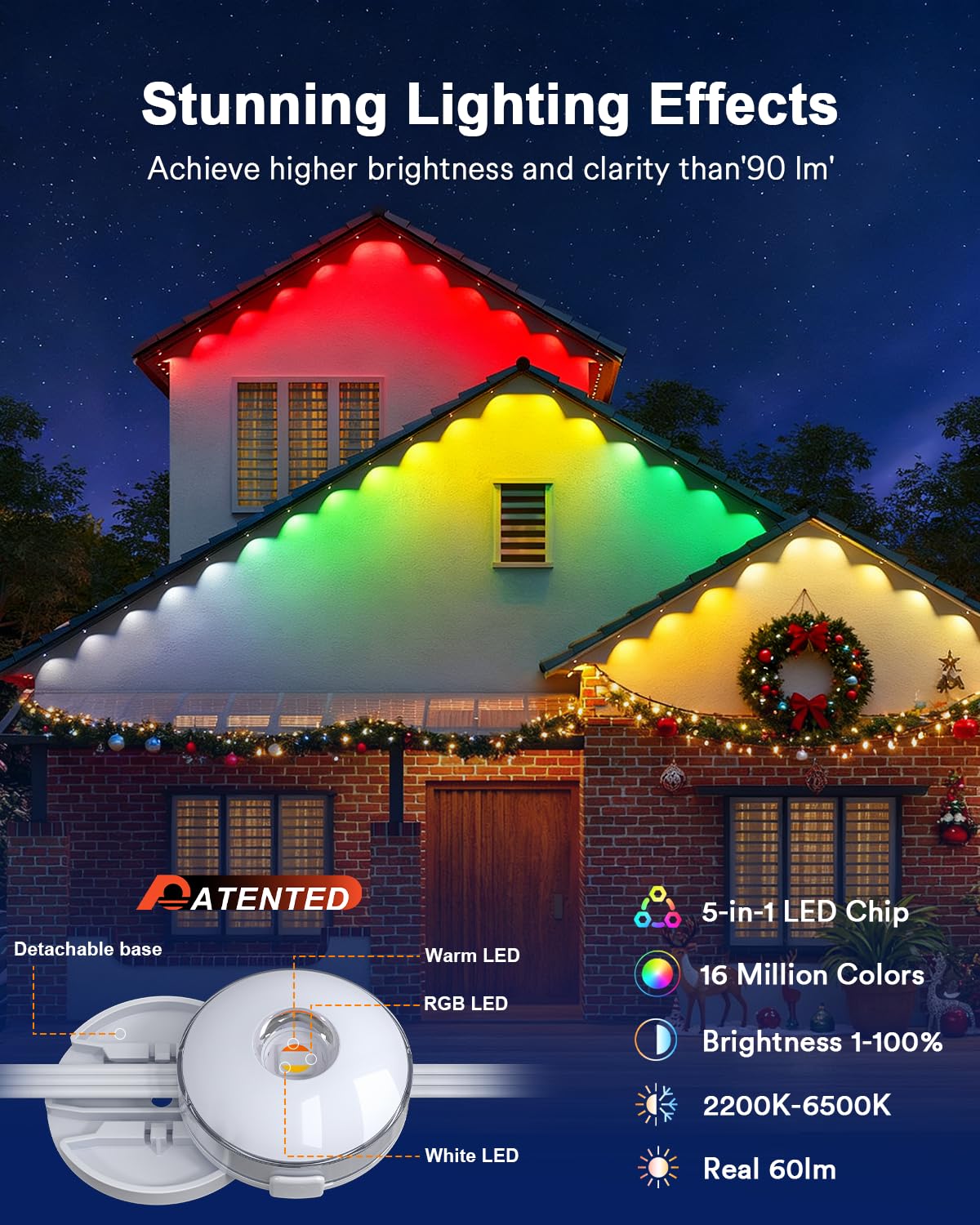 Lumary 105ft Smart Outdoor Lights, 80 LED Eave Lights, 4800LM, IP67 Waterproof, White, Model L-PO80A1