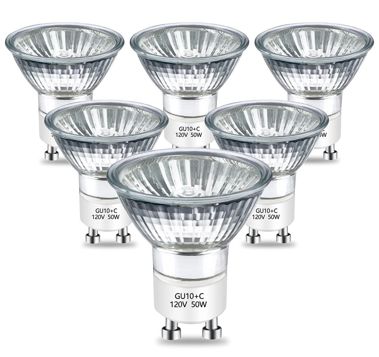 GU10 Halogen Bulb 120v 50w Halogen Light Bulbs, 2800k Warm White gu10 Dimmable for Track Light Bulbs,Glass Cover for Range Hood Light Bulbs Pack of 6