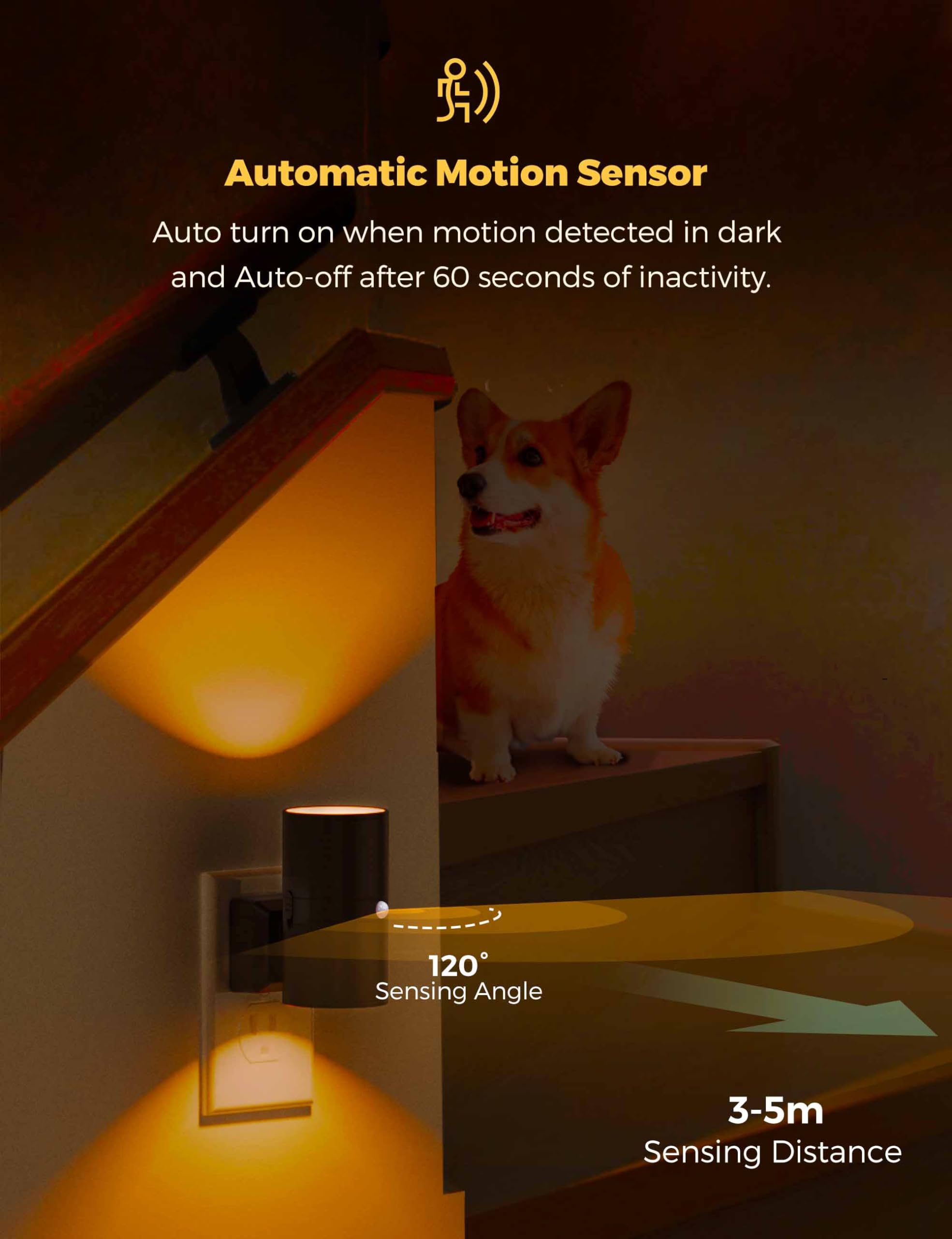 L Lohas Led Motion Sensor Night Light, Amber Night Light, [2 Pack] Motion Activated Night Light, Dimmable Night Light, Yellow Ni