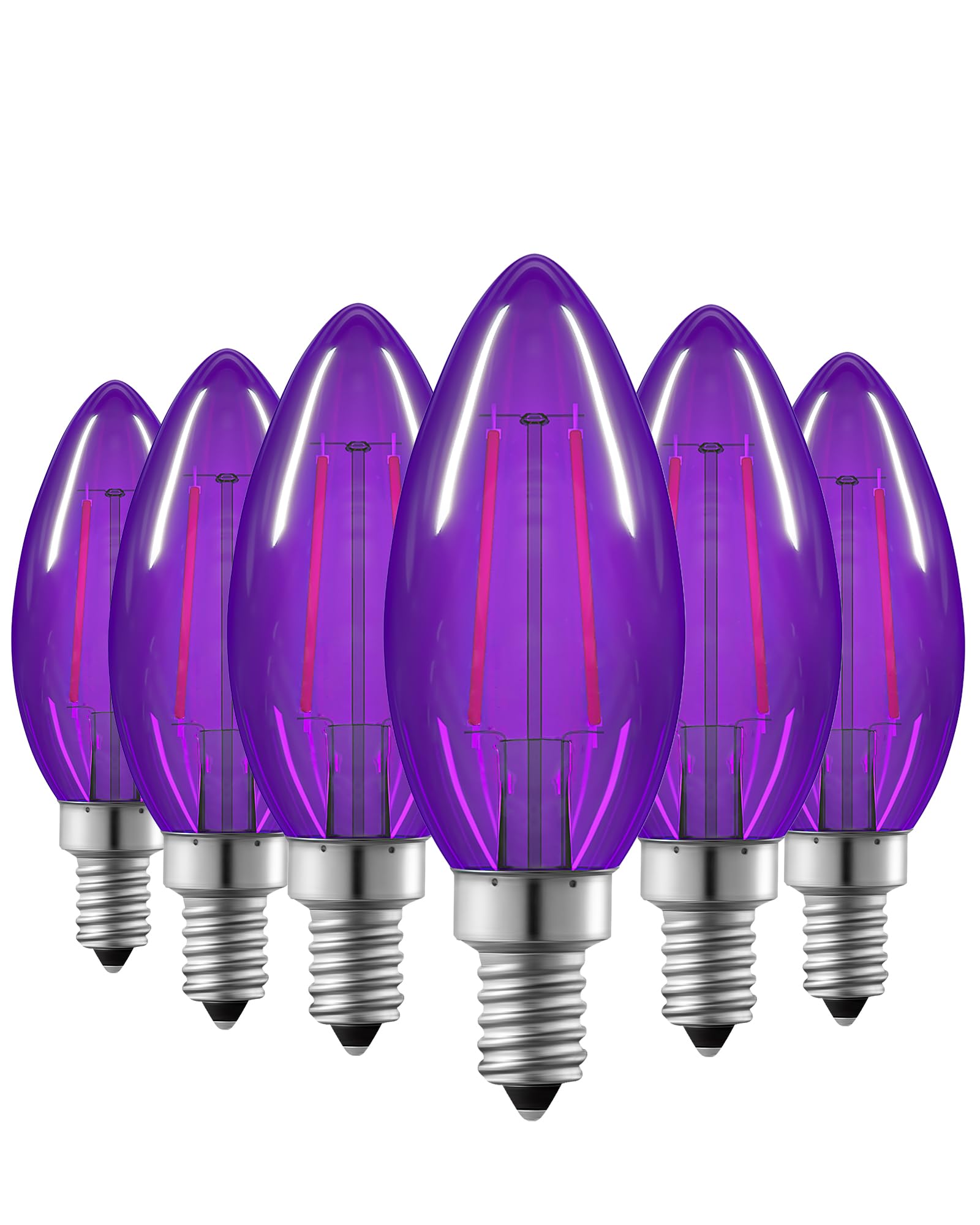 Edishine C35 Purple Dimmable Led Light Bulbs, 5W Equivalent 60W, Led Filament Light Bulb, 6 Pack E12 Socket, Clear Glass Edison 