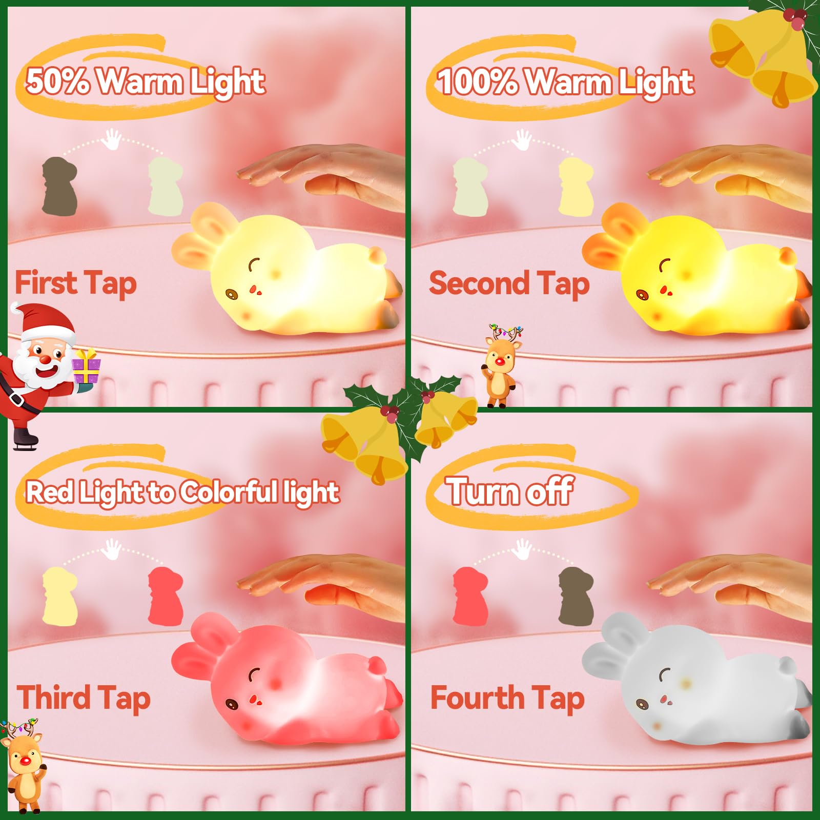 Biutyvoice Rabbit Night Light For Girl, Battery Powered Nightlight For Kid, Cute Stuff For Children Room Decor, 7 Colors Led Rec