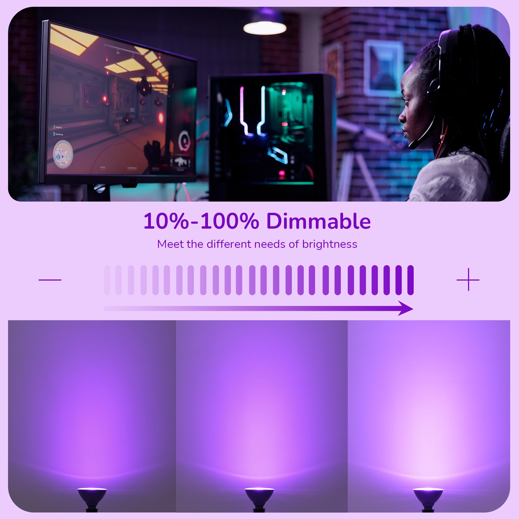 EDISHINE PAR38 Purple LED Flood Light Bulbs, Dimmable, 18W (120W Equivalent), E26 Base, 2 Count, ETL Listed
