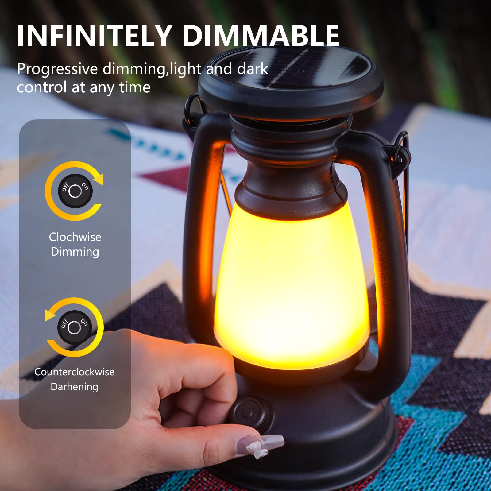 iodoo 4000mAh Solar-Powered Camping Lantern, Black, Vintage Style, Adjustable Brightness, Model: iodoo-lantern-001