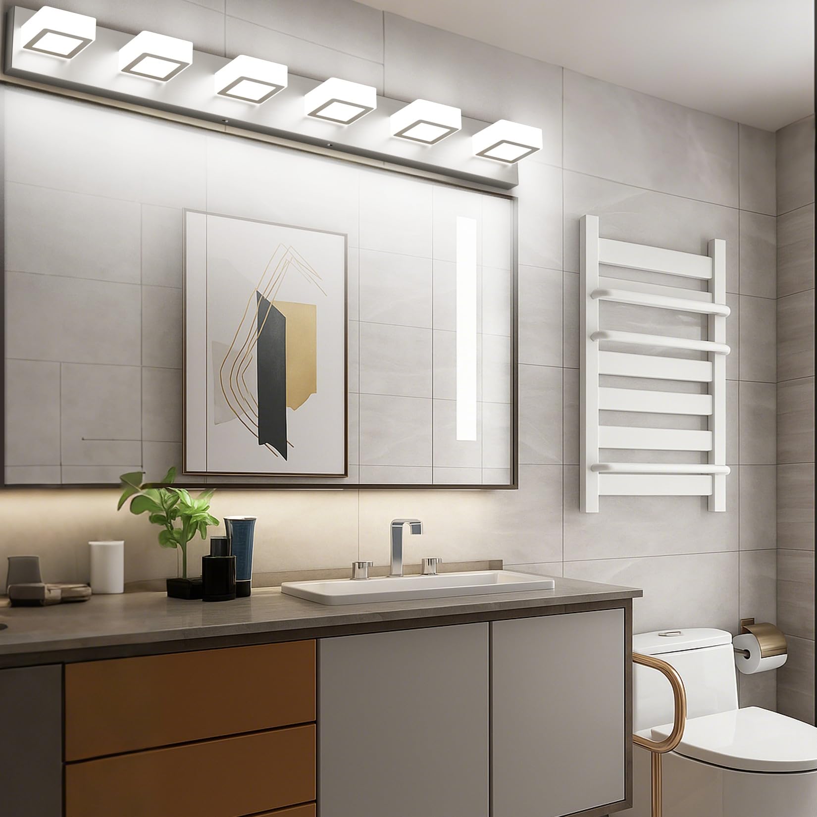 Ralbay 6-Light Bathroom Vanity Light, Brushed Nickel, Metal/Acrylic, 40.4 inch, Model 8590