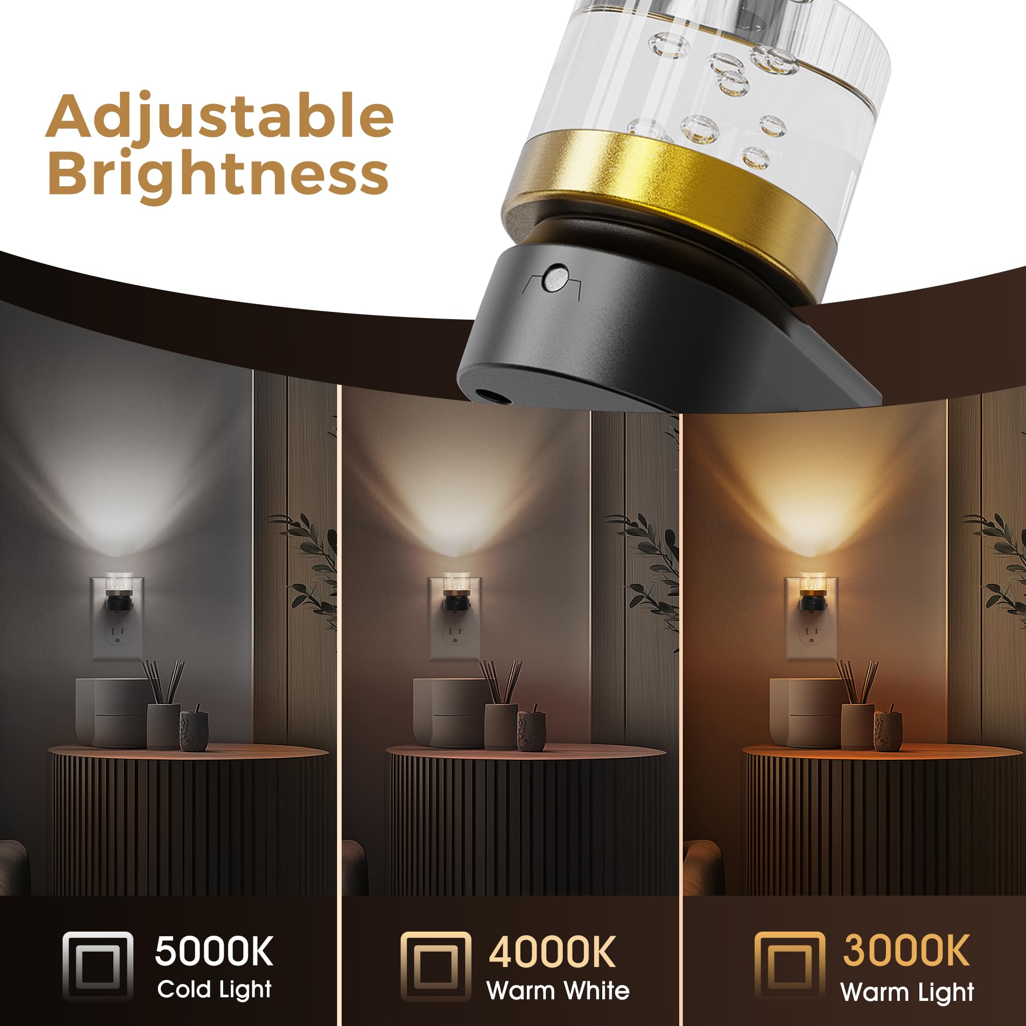 L LOHAS LED Night Light, 3000K/4000K/5000K Adjustable Color, Dusk to Dawn Sensor, Black Bubble, 1 Pack, Model A-GY10108