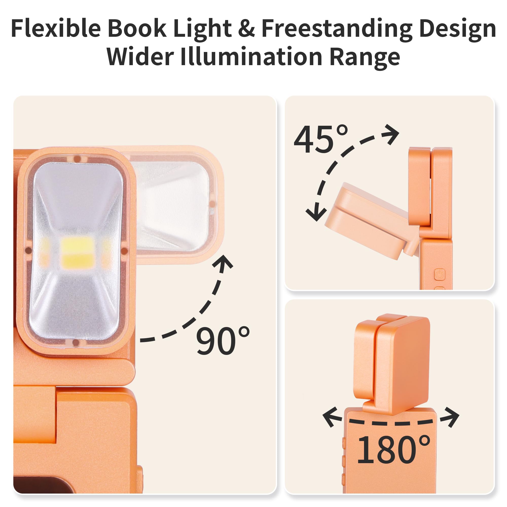 Dott Arts Dual-Head LED Bookmark Lamp - Rechargeable, 5 Colors, 6 Brightness Levels, Timer Function, Model WLM123-BLA-1W-02, Orange