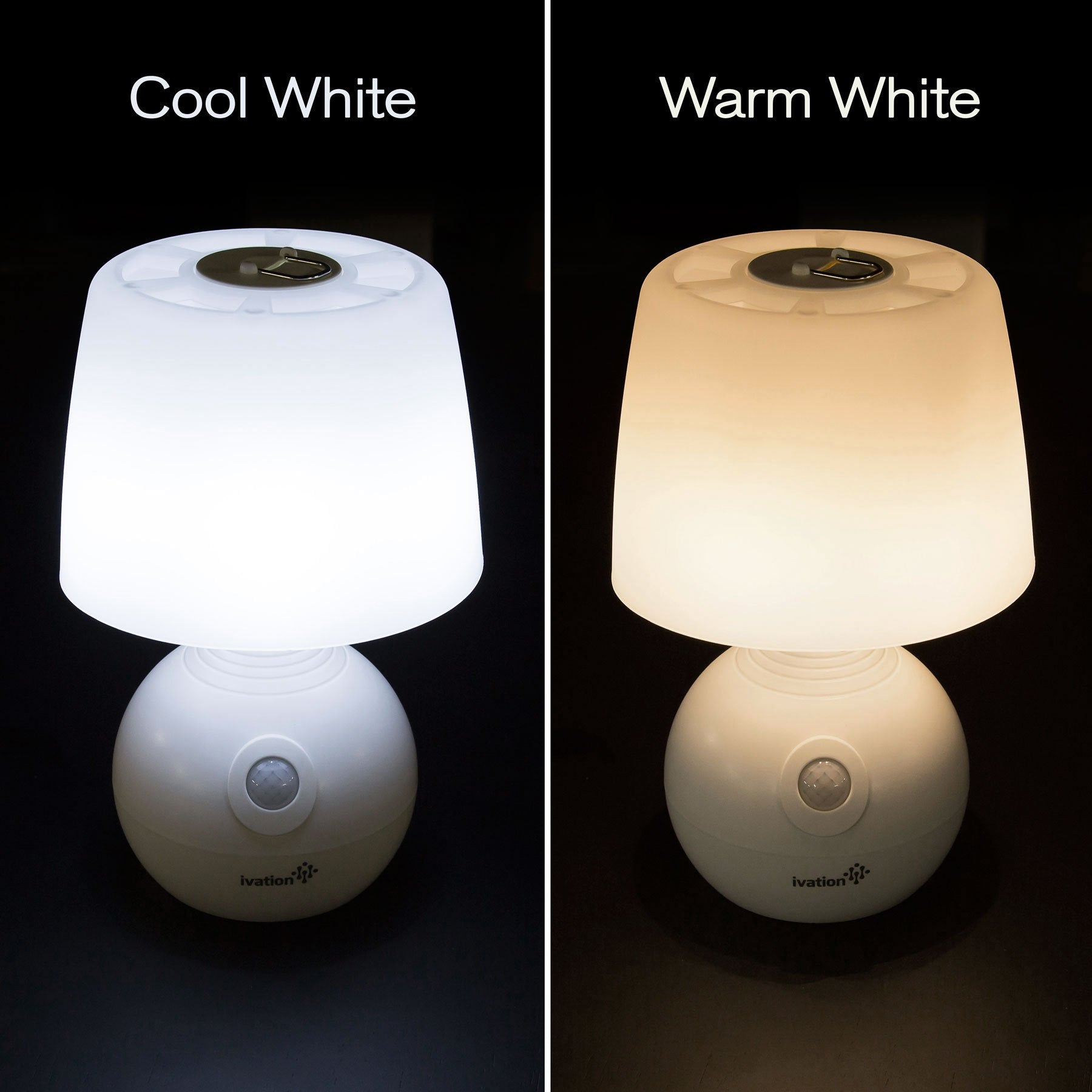 Ivation 12-LED Motion Sensing Table Lamp, Automatic & Manual Settings, White, Model IVAMSLP05, Battery Operated