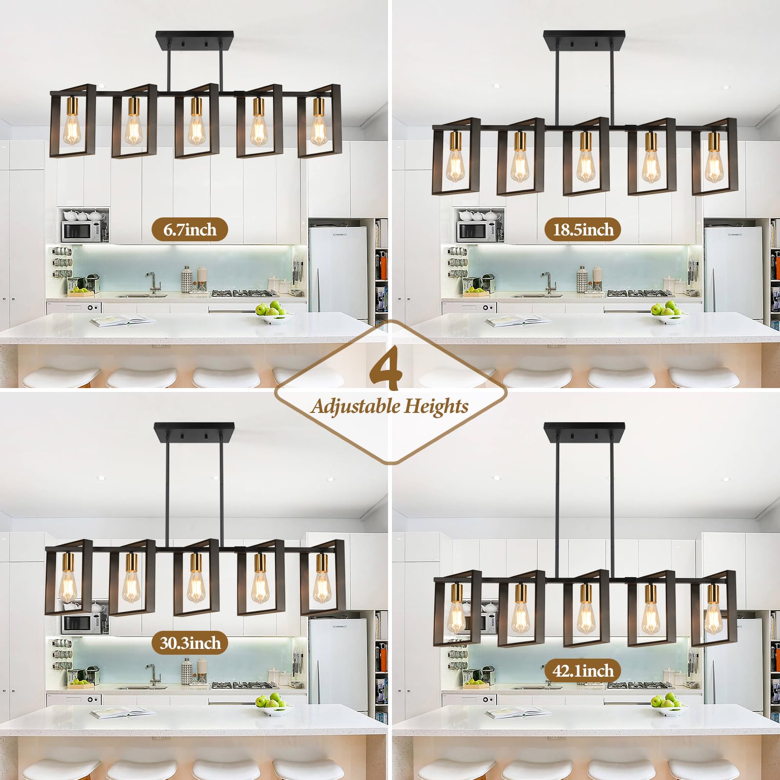 Brightever 5-Light Black Gold Dining Room Chandelier, Wood Modern Pendant Light Fixture, Model 3668-P5-GDBK