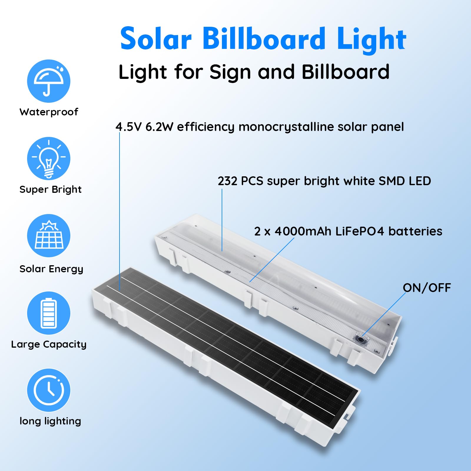 Solar Sign Lights Outdoor, 232 led 1200 Lumen Solar Sign Light, 8000 mAh Billboard Lighting for Bussiness, Real Estate, Shop, Bu