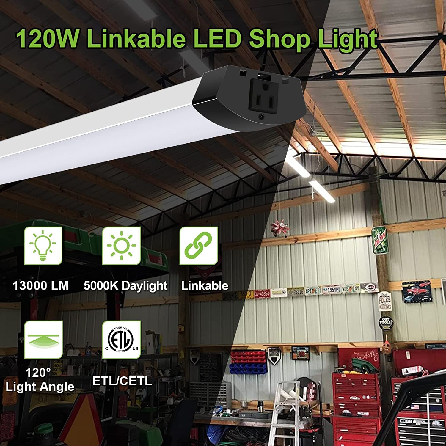 Hykolity 4FT LED Shop Light, 120W, 13000lm, 5000K, Black, Linkable, ETL, Model HBSP-ZC120W-