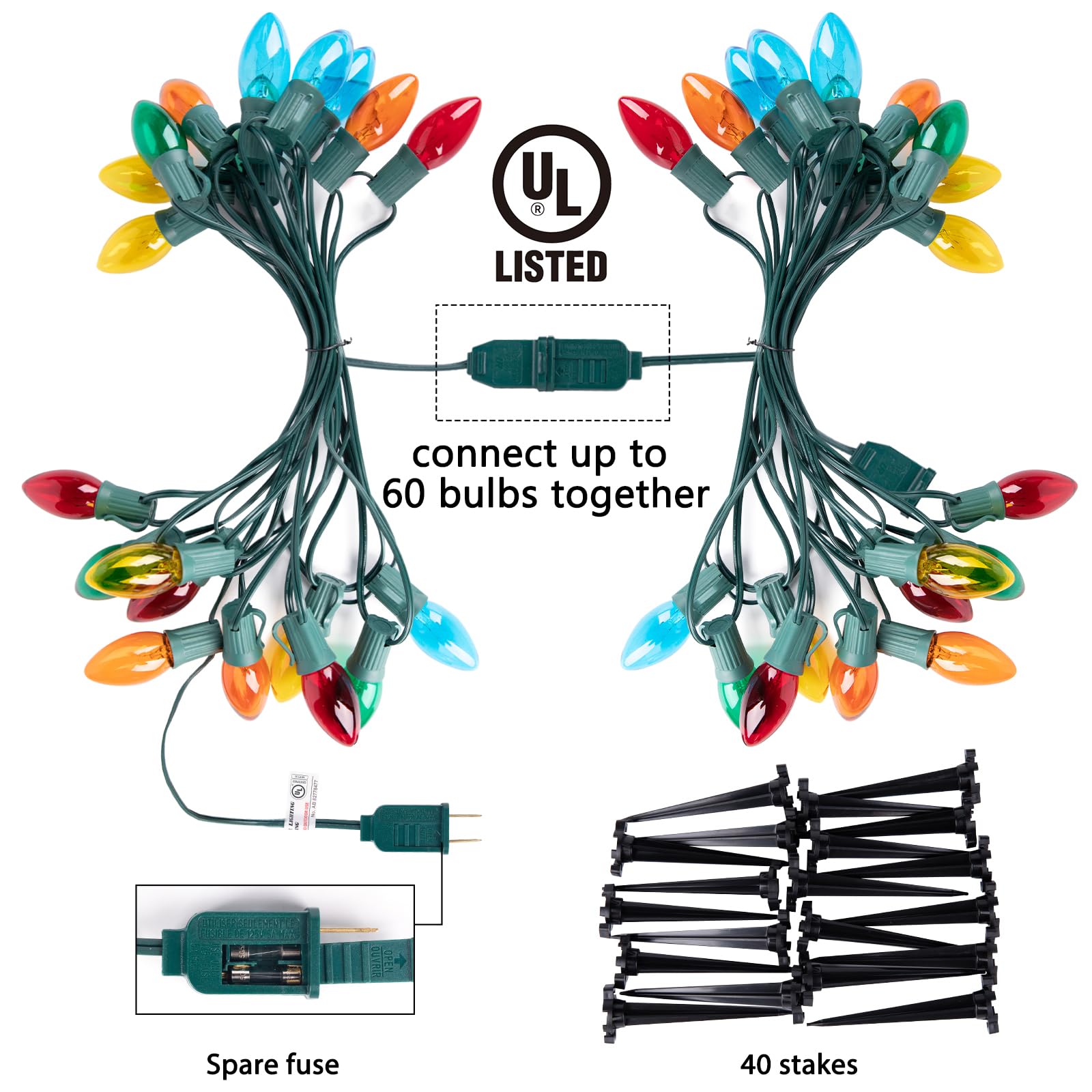 Christmas Pathway Lights Outdoor, 102.8 Ft Driveway Christmas Lights With 80 Multicolor Bulbs And Stakes, Connectable Outdoor Ch