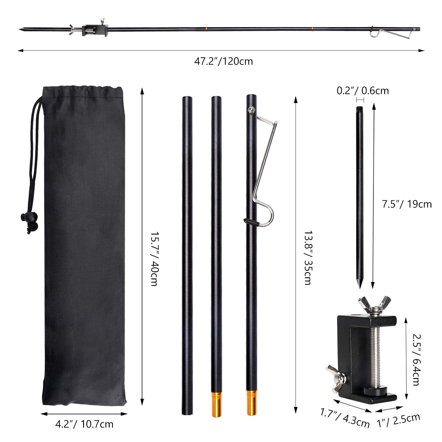 TOBWOLF Portable Camping Folding Lamp Pole, Collapsible Aluminum Stand, One Size, Black