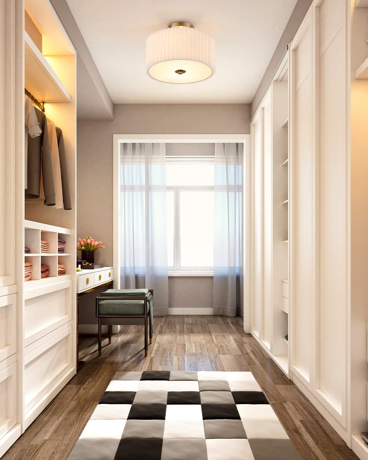 Vonluce 13&quot; Semi Flush Mount Ceiling Light, 2-Light Drum Fixture, White Shade & Bronze Finish