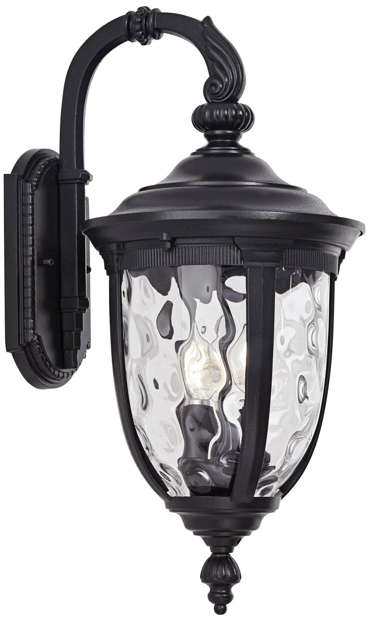 John Timberland Outdoor Wall Light Fixture, 20 1/2in High, Black Metal, Hammered Glass, Model 37750, for Porch, Patio, Garden, Front Door