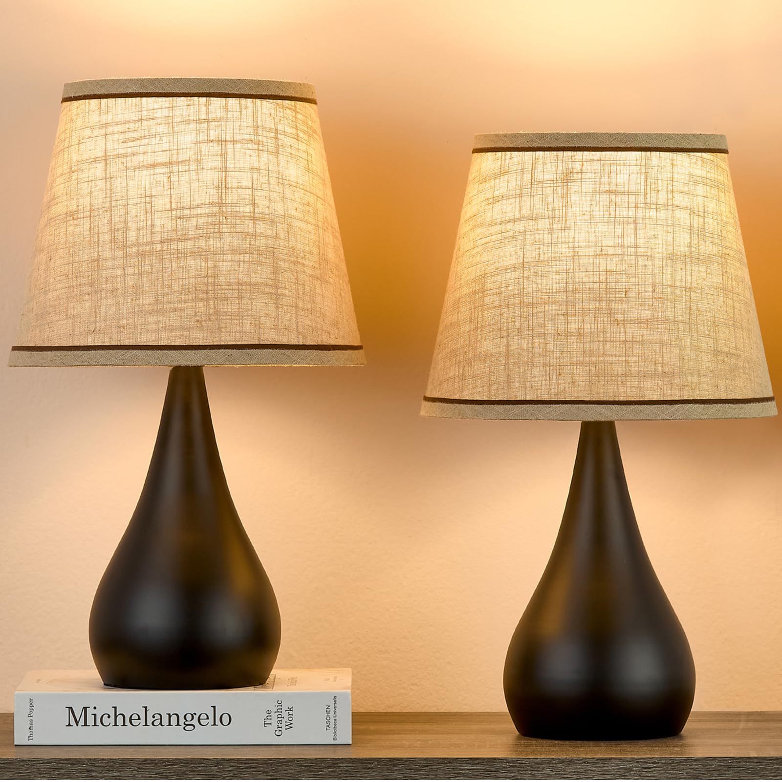 Leasgy 17.3 Modern Dimmable Touch Lamps for Nightstand 2pcs  Table Lamps for Living Room  Reading Desk Lamp for Office  Bedside Lamps with Iron Base  Small Lamp for Bedroom  Bulb Included  Black