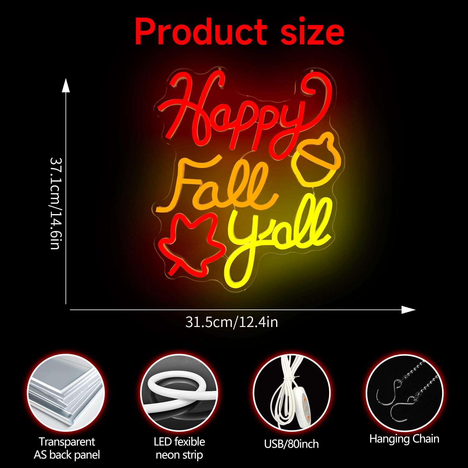 Happy Fall YAll Neon Sign For Wall Decor Fall Decorations Fall Yall Led Sign Dimmable Autumn Neon Light Up Sign For Thanksgiving Party Decorations Home Decor Wall Art Fireplace Door Window