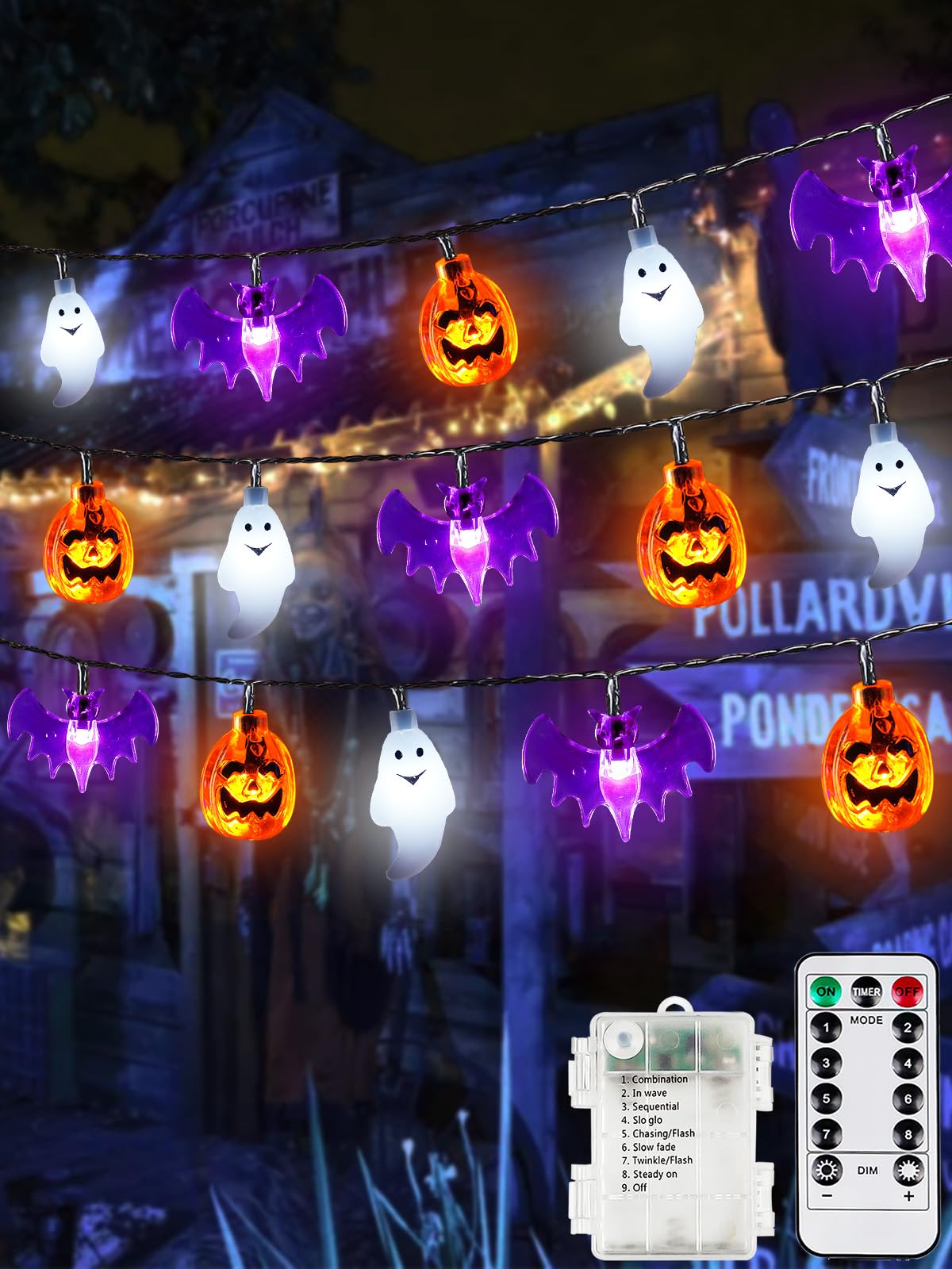 Halloween String Lights, 3D Pumpkin Bat Ghost Fairy Lights Battery Operated with Remote, 30LED Twinkle Light Waterproof 8 Modes 