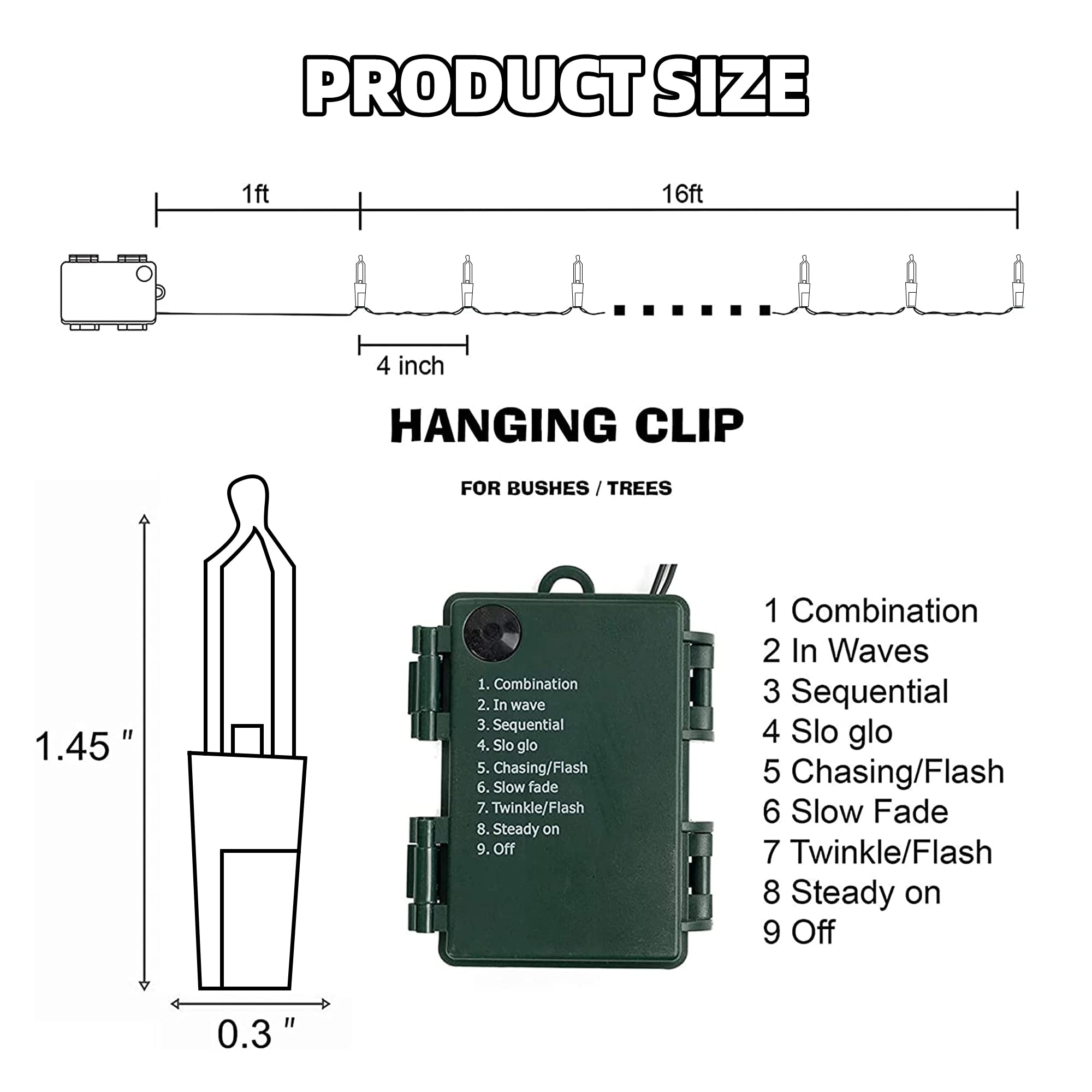 Tw Shine Battery Operated Christmas Lights, 4 Pack Total 200 Led 64 Ft Battery Operated String Lights With 8 Modes, Xmas Lights