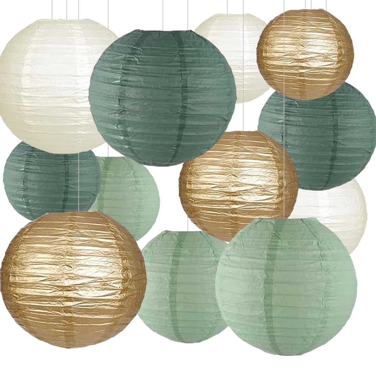 Siprkaict Bridal Shower Decorations,12Pcs Sage Green Gold Paper Lanterns For Woodland Shower Wedding Boho Birthday Party Decorat