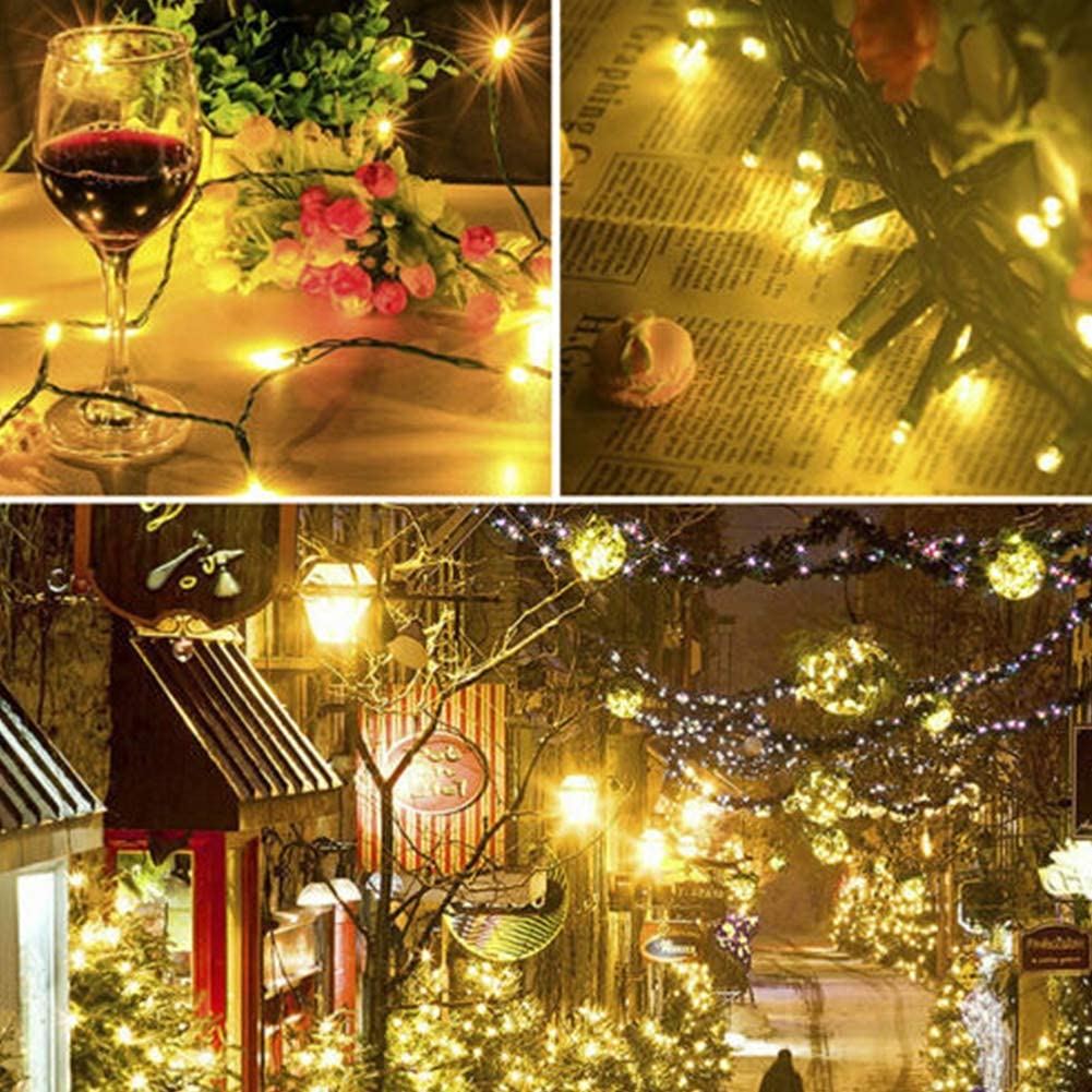 HOME LIGHTING 66ft LED Fairy String Lights - Waterproof Green Wire, 8 Modes, Warm White, Model HB-200COI, Indoor/Outdoor Xmas Decoration