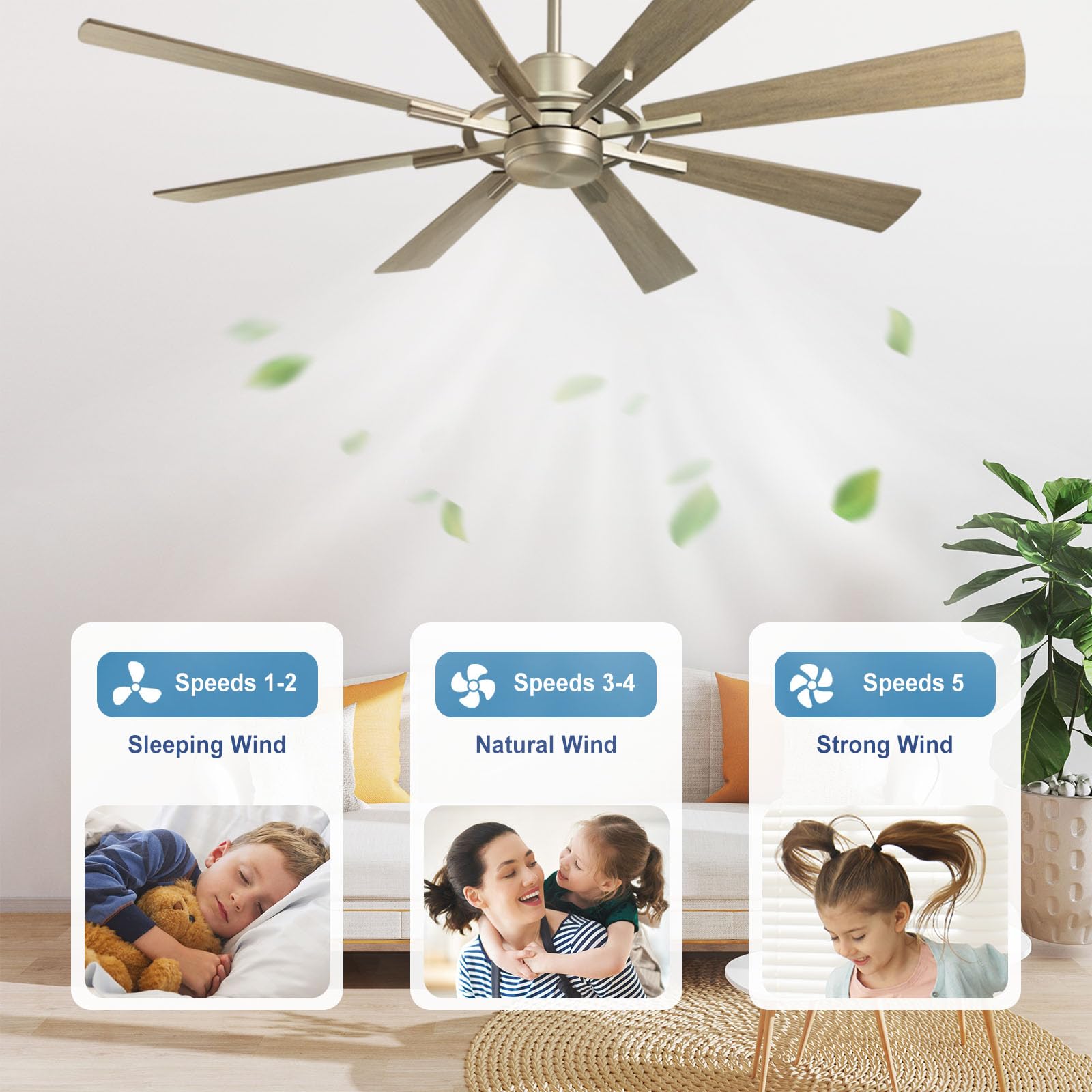 Depuley 72in Ceiling Fan Without Light, Wood Color, 8 cutting edge, Reversible, Quiet DC Motor, Model WS-FPZ182-18B-GR