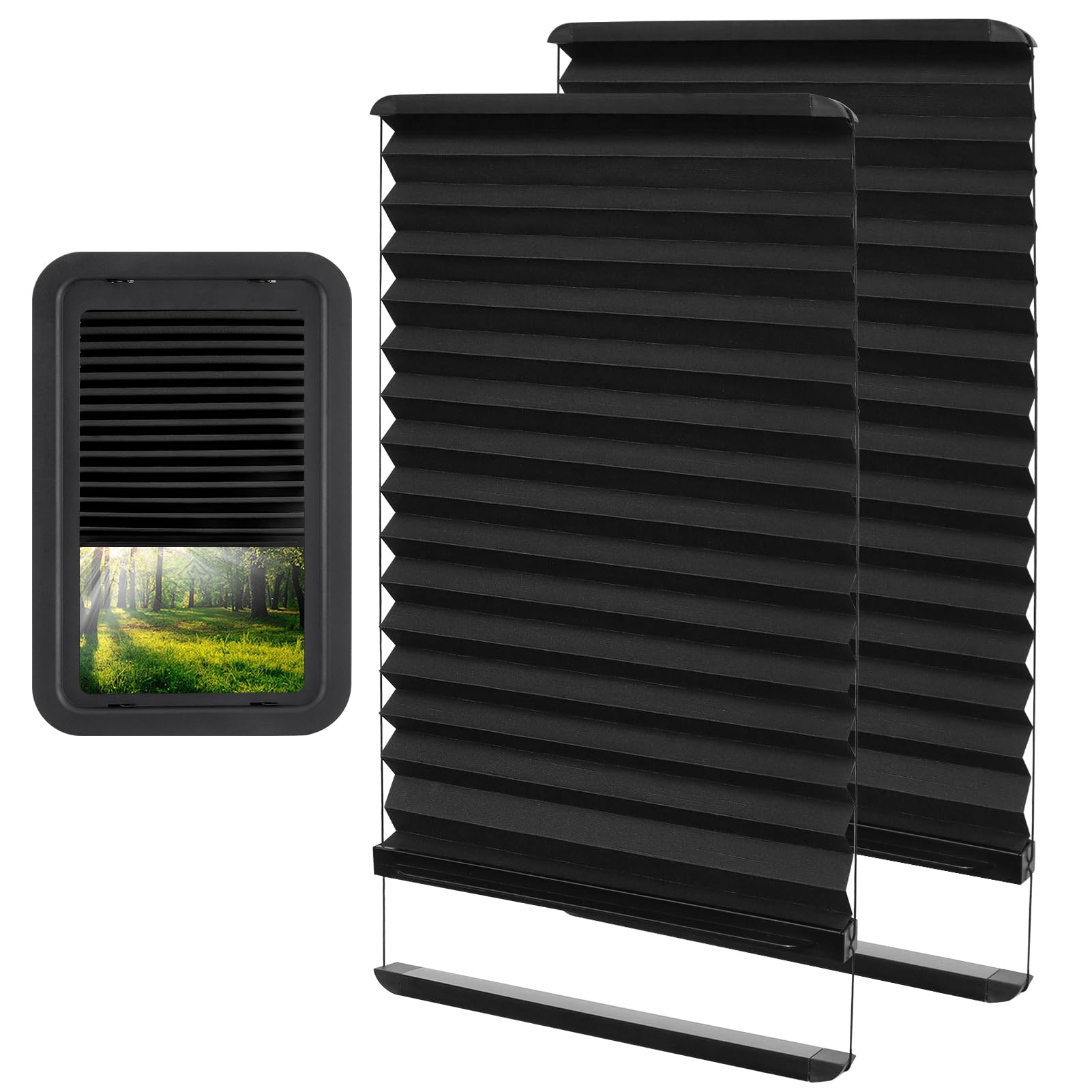 NOVINO RV Thin Pleated Shade Replacement 12in x 21in (2 Pack) Black Compatible with Lippert Prepped Entry Doors
