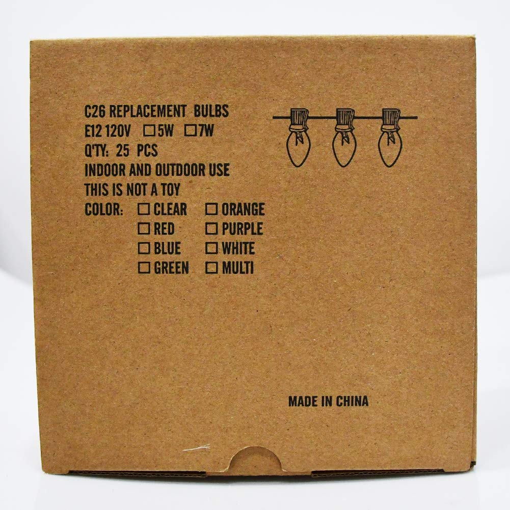 Konictom 25 Pack Candle Light Bulbs,Crystal Clear Torpedo Tip Candelabra Replacement Bulbs Fit C7/E12 Candelabra Base,7 Watt C26