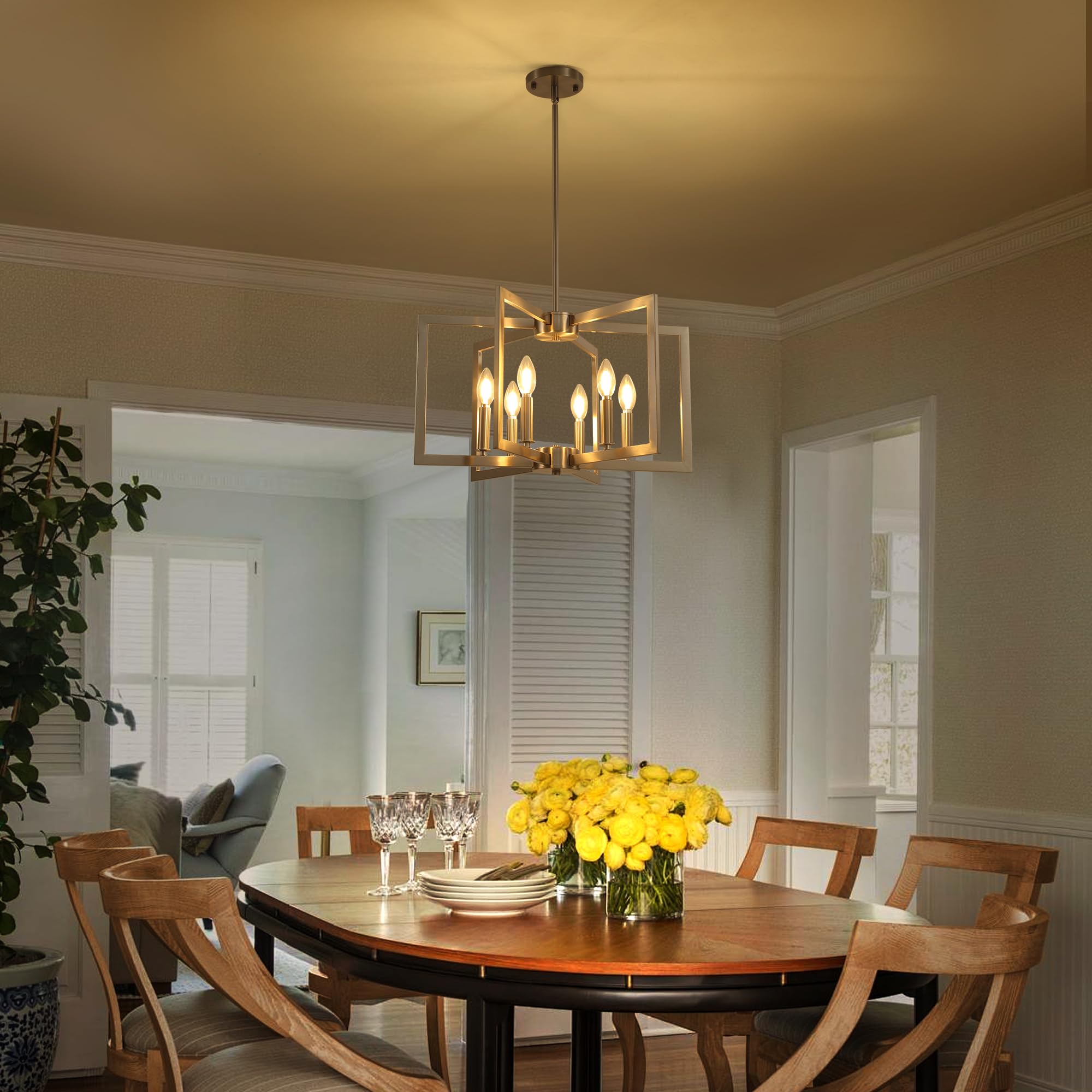 Klgxnrd 6-Light Brushed Nickel Modern Farmhouse Chandelier, Industrial Pendant Light for Kitchen, Dining Room, Entryway