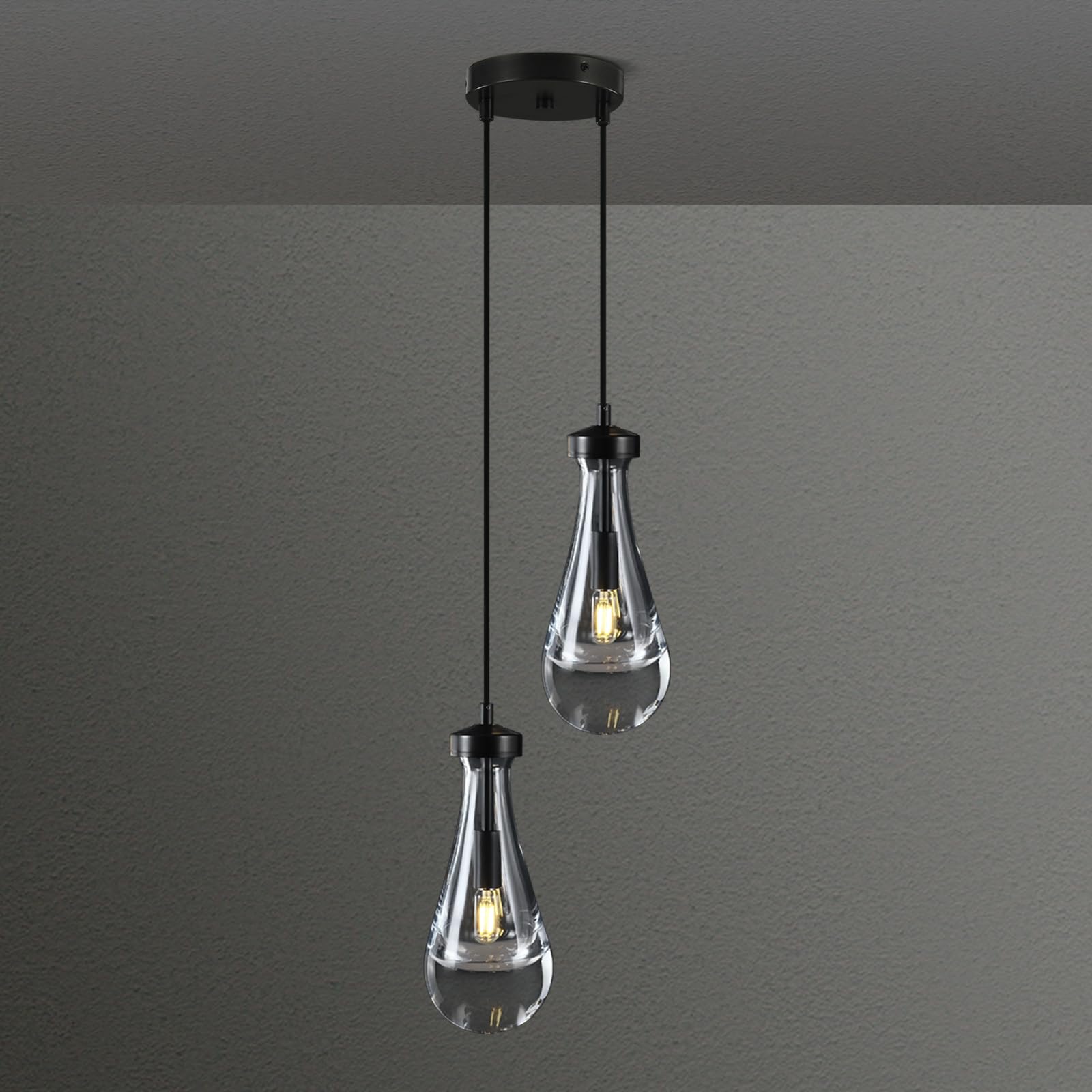 Joyunleo Black Raindrop Pendant Lights Kitchen Island  Bronze 2-Light Cluster Pendant Light For Dining Room  Dimmable Hanging Pendant Lighting Bedroom Light Fixture Ceiling Chandelier For Foyer