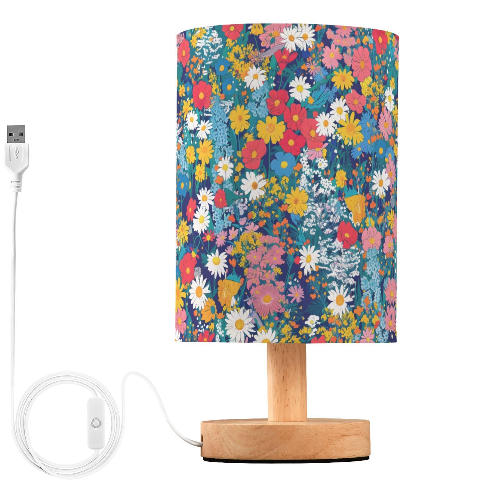 ALAZA Meadow Blossom Flower Decor Bedside Table Lamp with USB Port for Bedroom Nightstand Office Desk LED Bulb Included