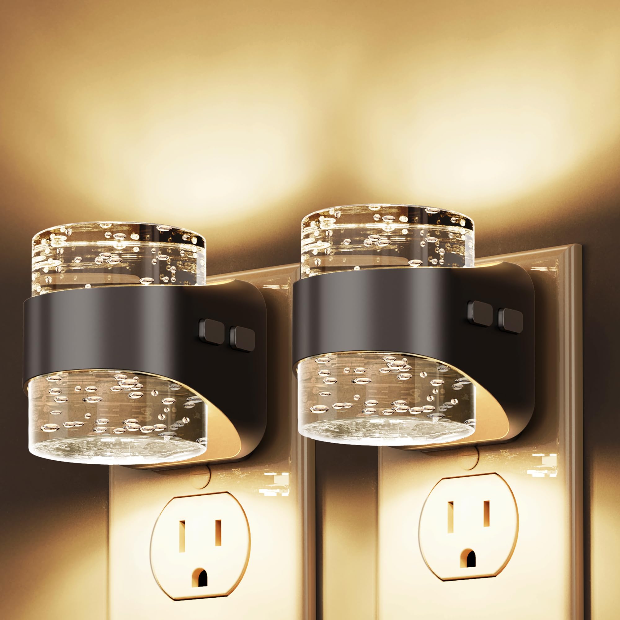 L LOHAS LED Night Light  2 Pack 3000K Bubble Night Lights Plug into Wall  Acrylic Night Lights with Light Sensor  Adjustable Brightness Soft White Plug in Nightlights for Rooms Bathroom Hallway