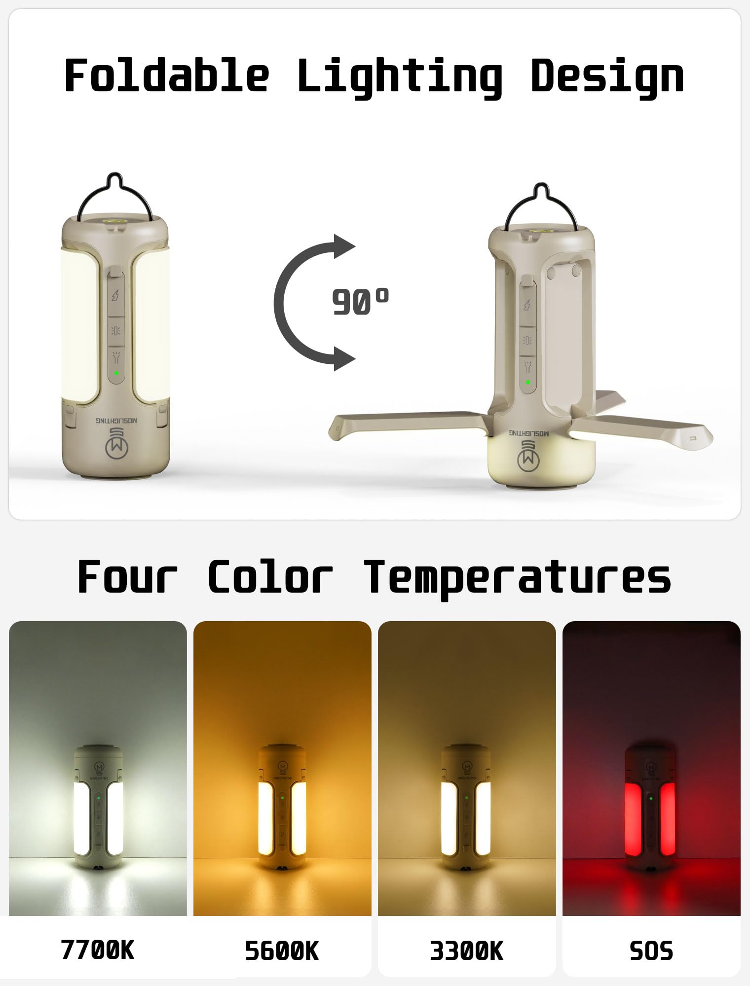 MOSLIGHTING Rechargeable Camping Lantern with Bluetooth Speaker, 10000mAh, IP54 Waterproof, Light Brown & Dark Green