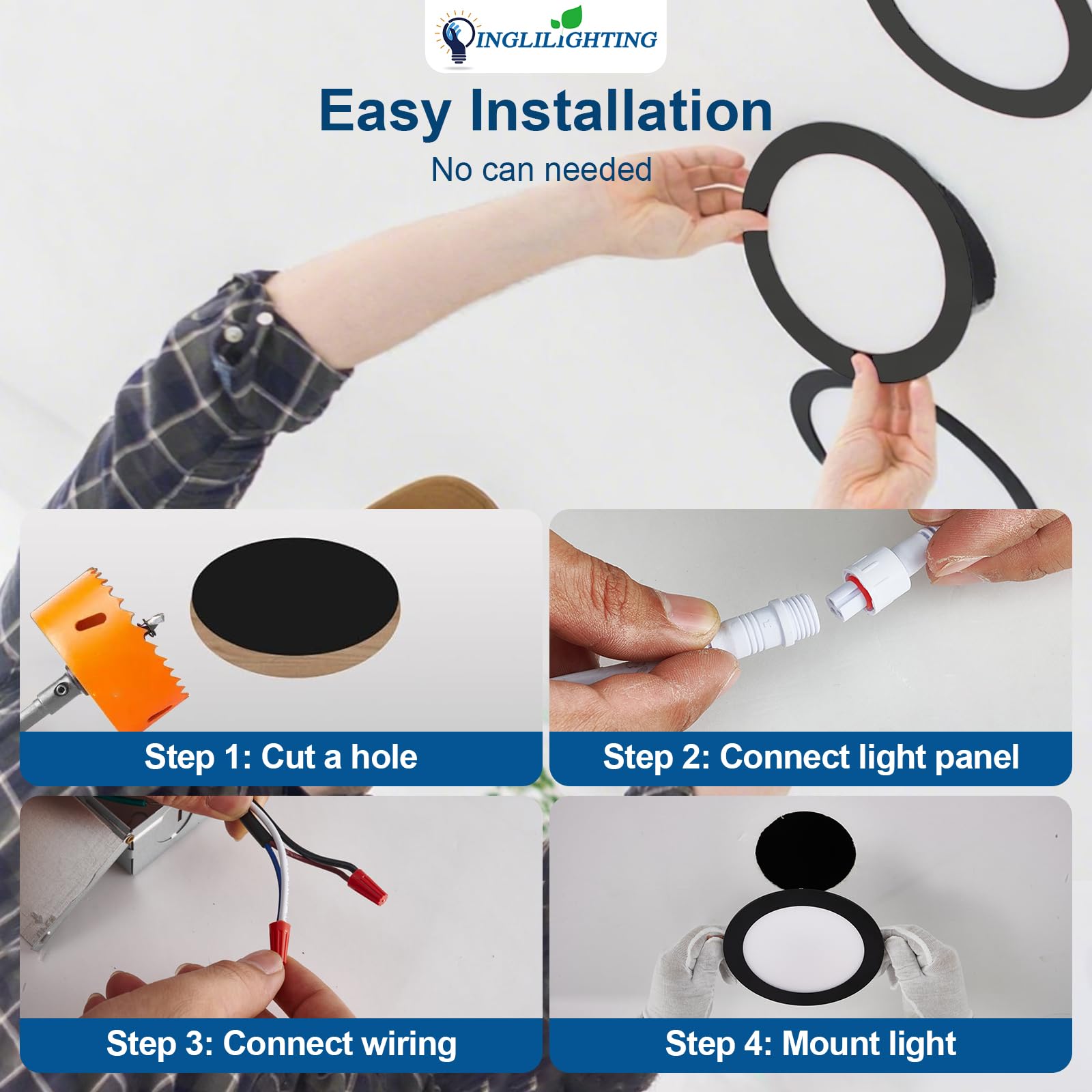 Dllt Led Recessed Ceiling Lights: Black 12 Pack 8 Inch 5Cct Ultra-Thin Lighting With Junction Box For Bedroom - 1800Lm Brightness 18W Eqv 170W Dimmable Canless Wafer Downlight With Etl&Fcc