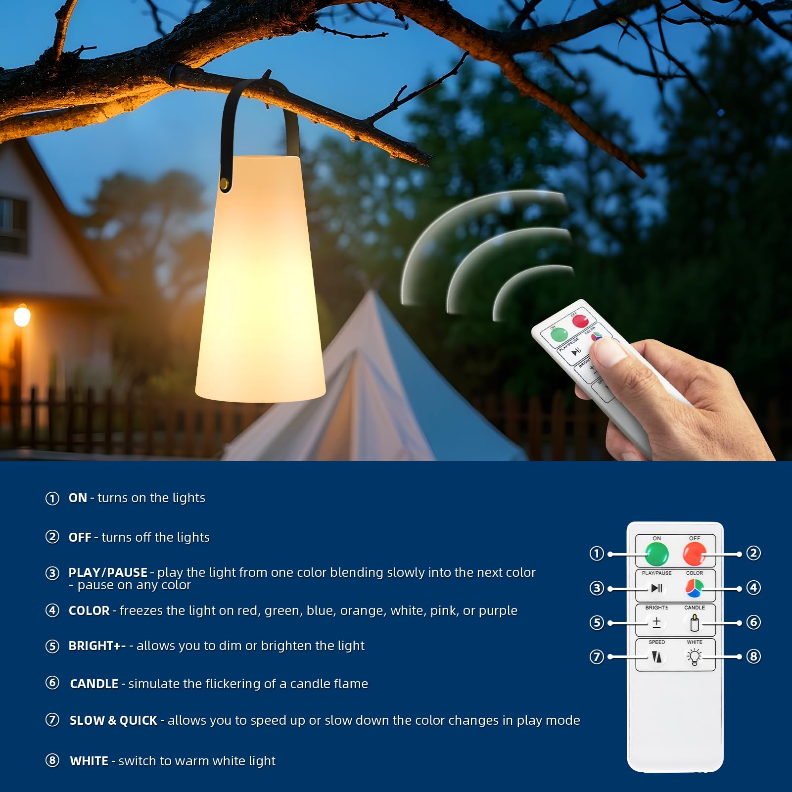 Portable Outdoor Table Lamp, Cordless Rechargeable Outdoor Table Lanterns RGB LED Lights with Remote, IP44 Water-Resistant Batte