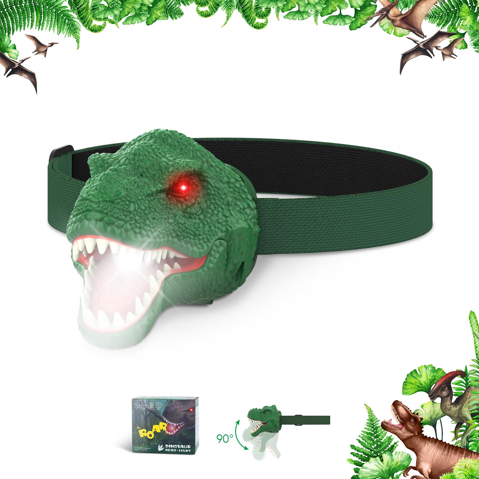 Dysaim Dinosaur Headlamp For Kids Flashlight Outdoor Camping Gear Led Reading Head Lamp, Hiking Accessories Headlight For Kids O
