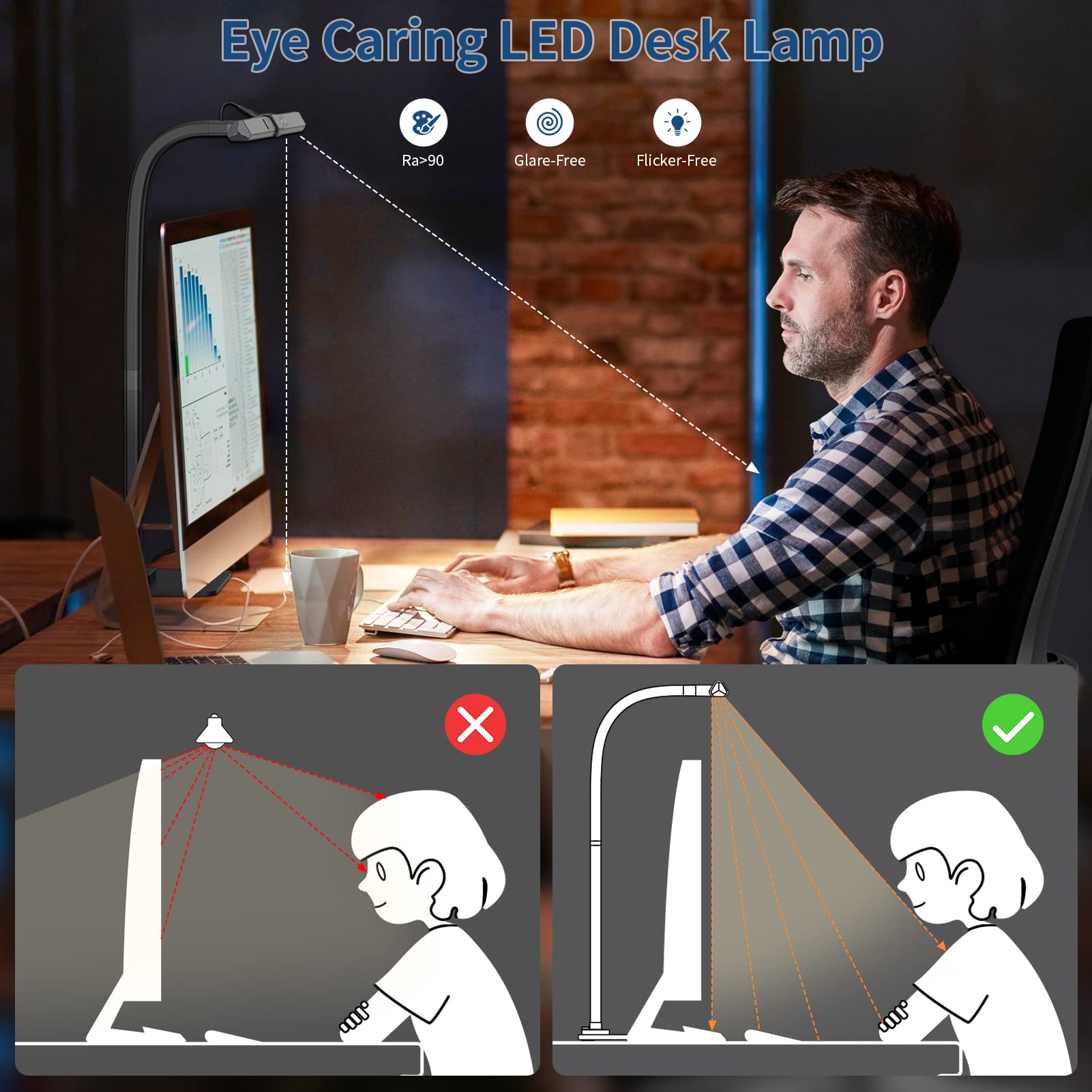 Kablerika 24W Led Desk Lamp - Dimmable Architect Task Light, Eye Protection, Black