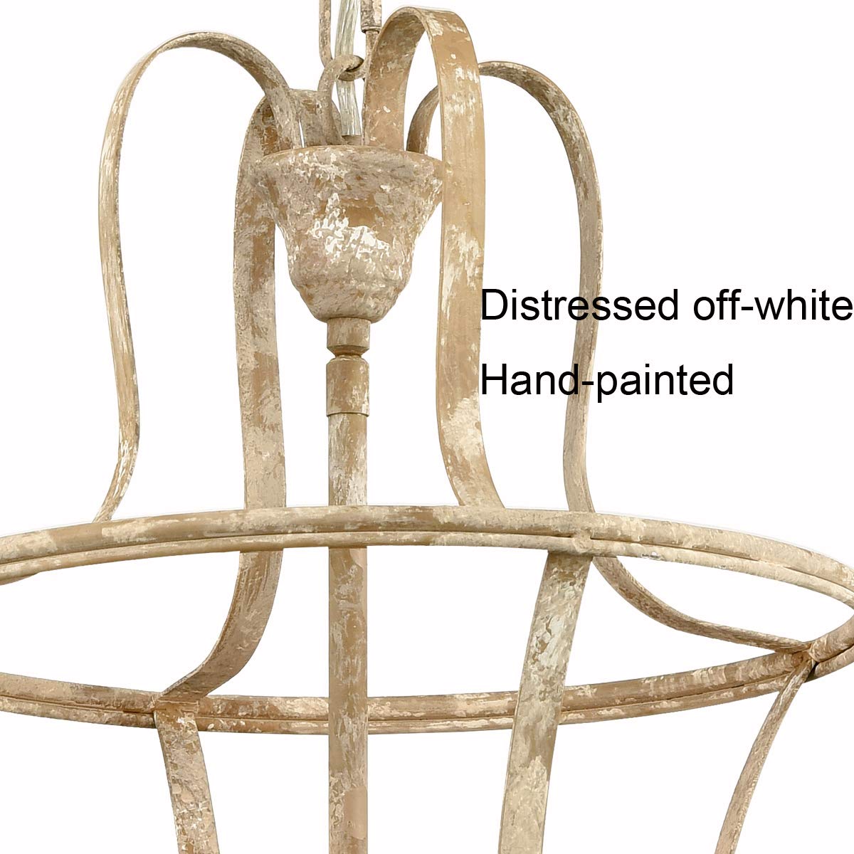 TEENYO 4-Light French Country Lantern Chandelier, Distressed Off-White Pendant Light for Kitchen Island & Dining Room, Model T5250-4DU