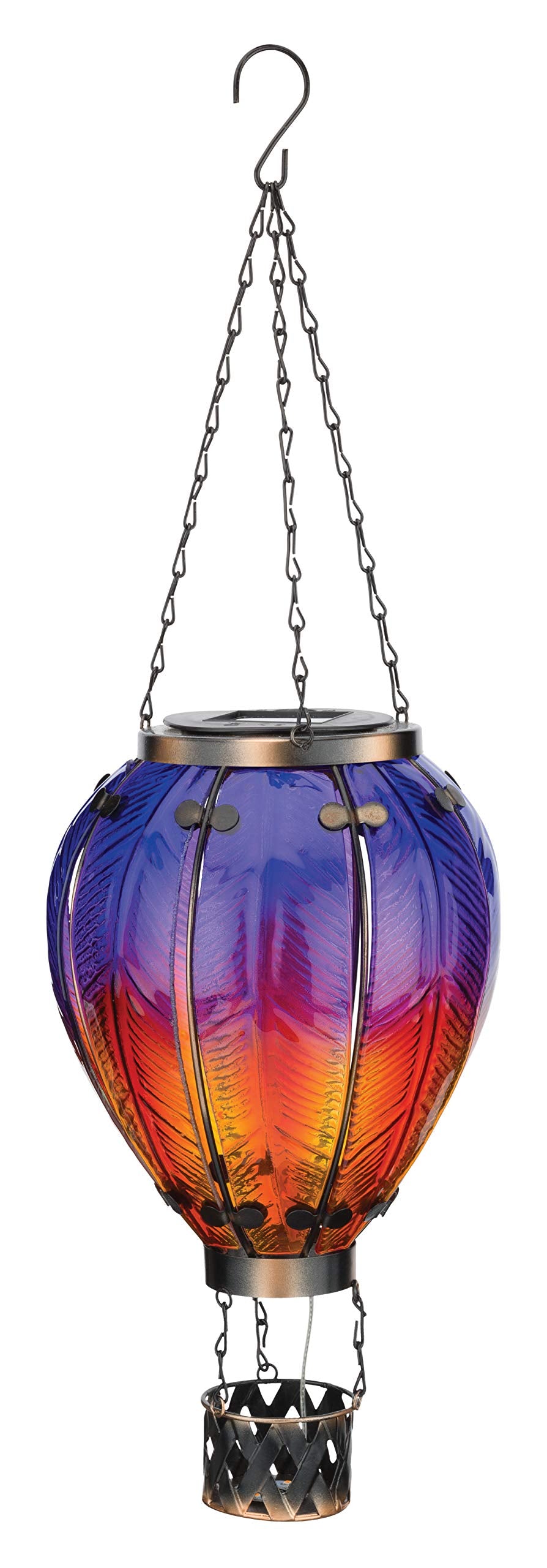 Regal Art & Gift Hot Air Balloon Lantern - Solar-Powered LED, Waterproof, Metal & Glass, Large, Purple, Model 12764