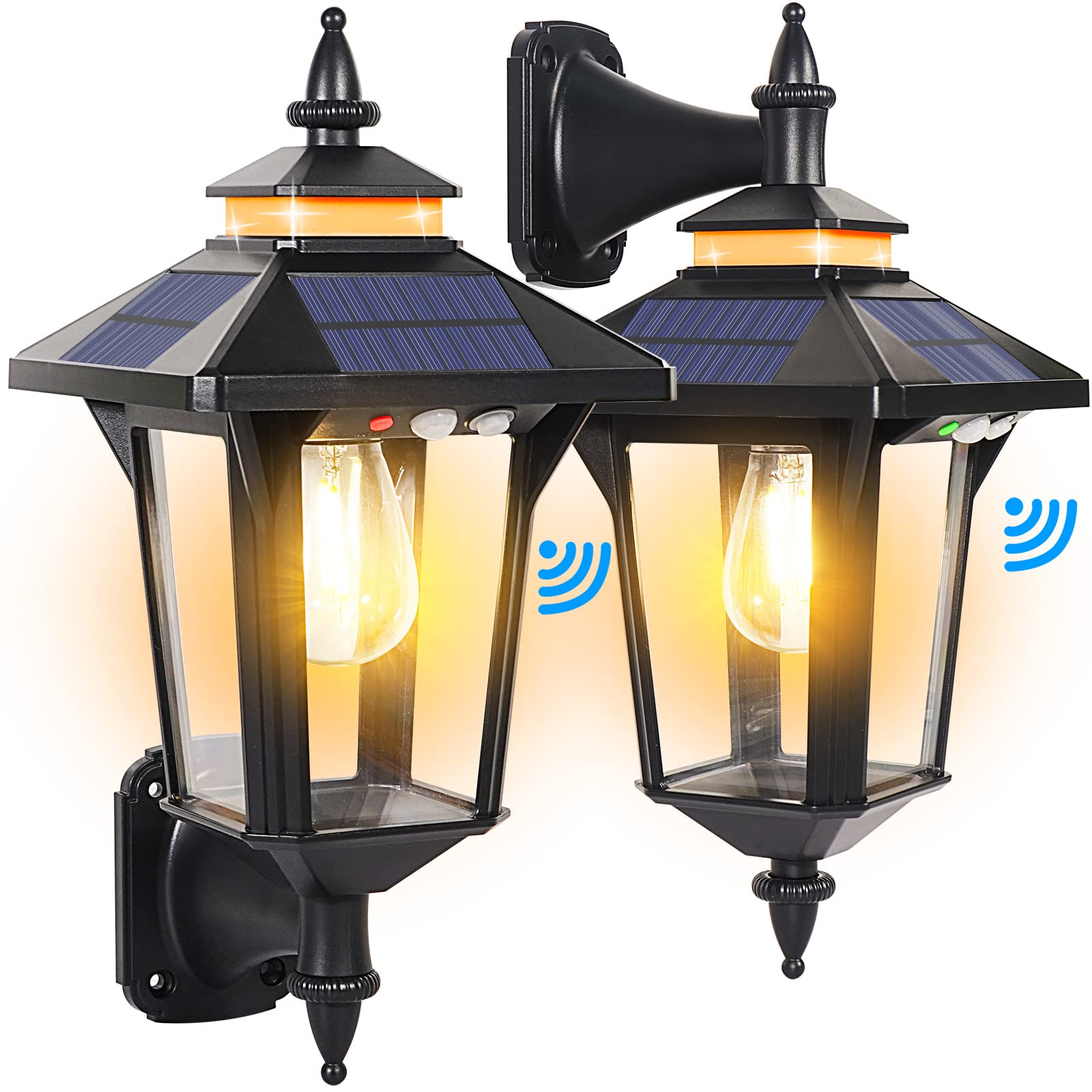 Kuniwa Motion Sensor Solar Wall Lights Outdoor with 3 Modes, Dusk to Dawn LED Wall Lantern Waterproof Front Porch Sconce Exterio