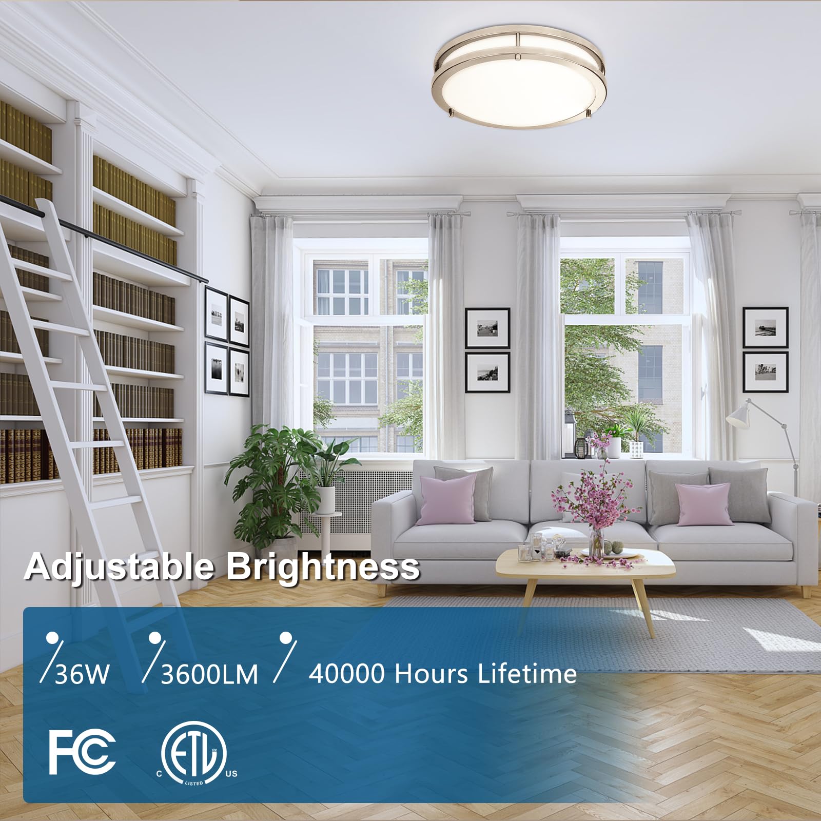 Oowolf 2-Pack 36W 13Inch Led Flush Mount Ceiling Light Fixture Dimmable Brushed Nickel, Easy To Install Led Ceiling Lamp Fixture