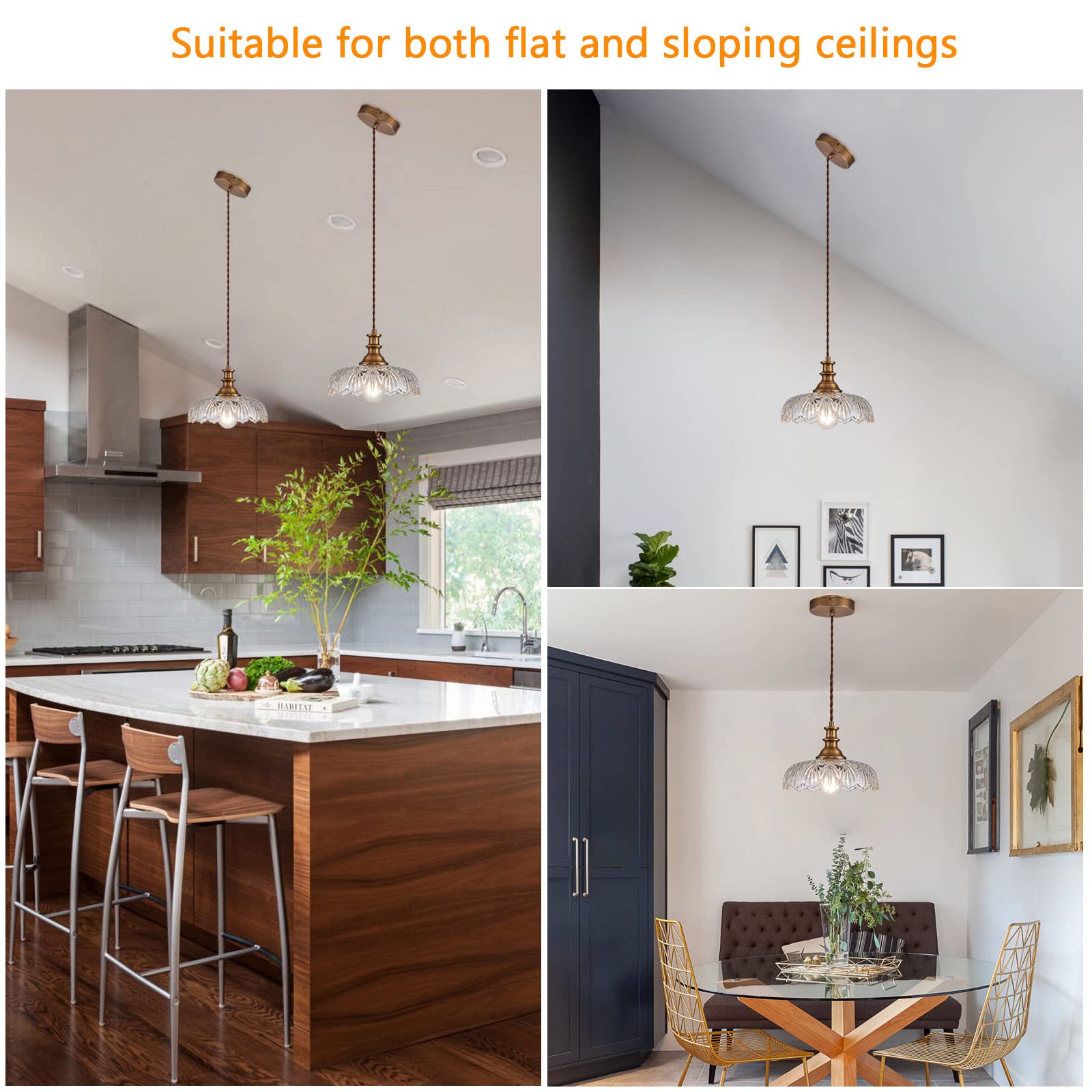 HDDFL Vintage Pendant Lights, Matte Brass Metal Fixture, 9.45in, 2 Pack, Modern Hanging Lamp for Kitchen, Bedroom, Living Room