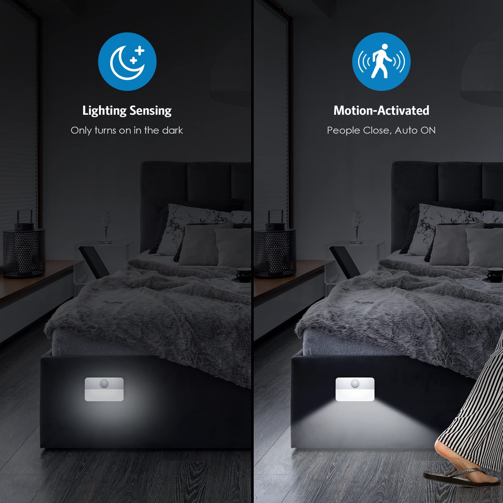 AMIR Mini Motion Sensor Light, Battery-Powered LED Night Light, 6-Pack, White