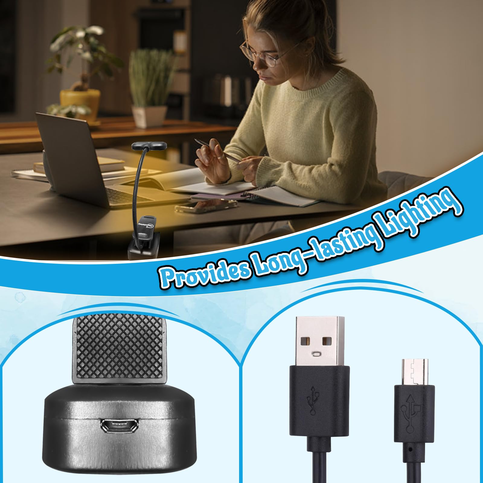 Rechargeable Book Light, Reading Lights For Books In Bed With 3 Color Temperatures & Stepless Dimming Brightness, 360Rotatable C