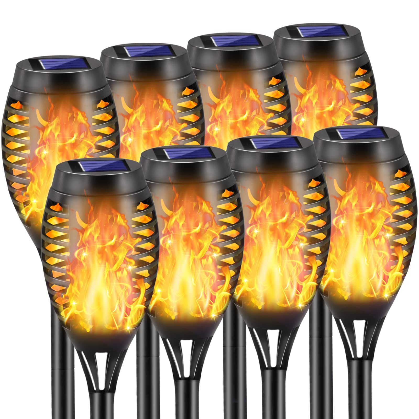 COCOMOX Solar Torch Lights - 8 Pack, 12 LED Flickering Flame, Waterproof Mini Tiki Torches for Garden Pathway, Yellow