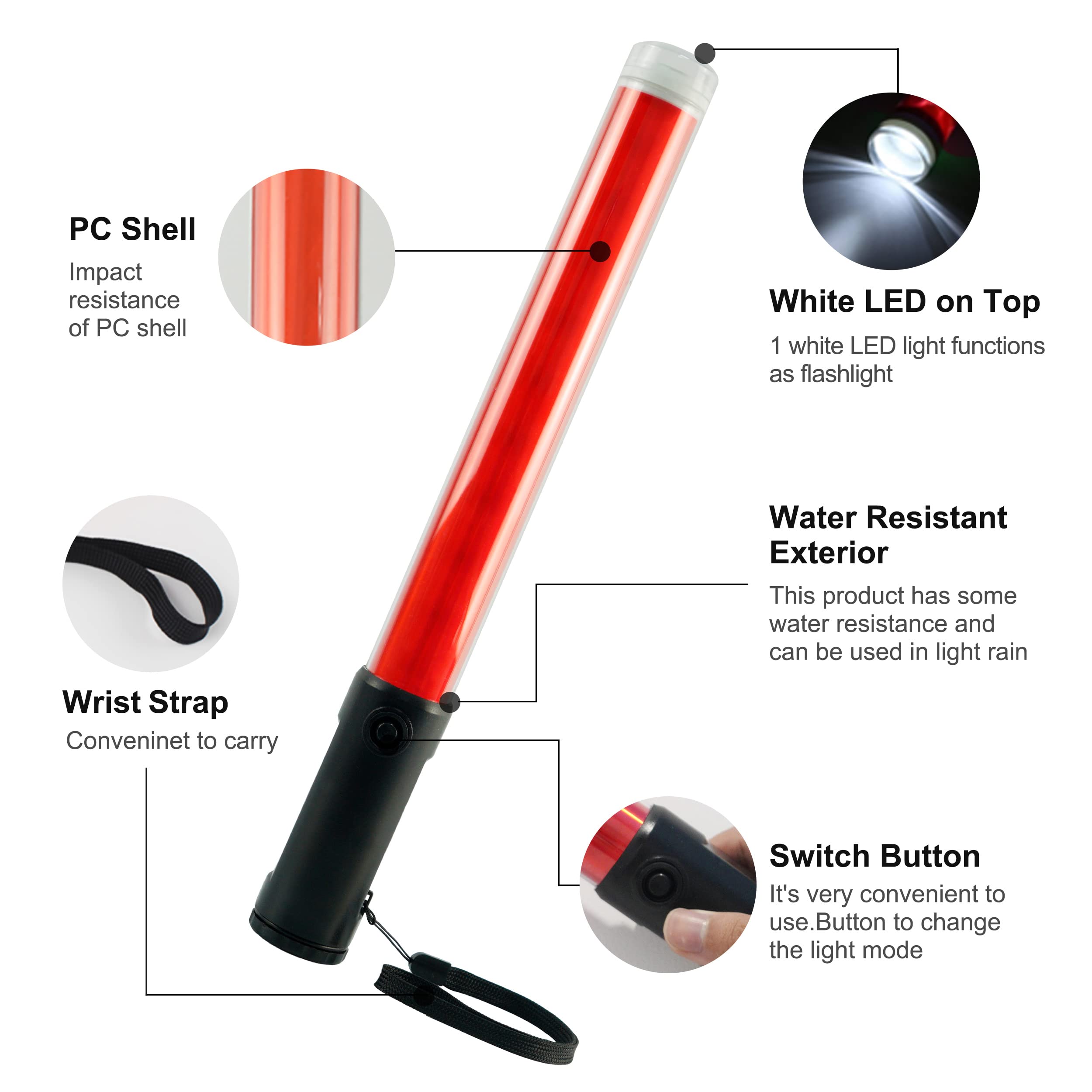 ELLUMIN Traffic Wand, 14-inch Blue Traffic Control Baton with 3 Flashing Modes, Night Safety Signal LED Wand with White LED on T