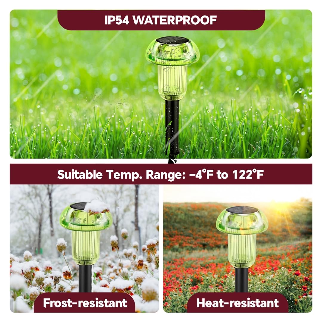 COZY-PAVILION Halloween Solar Pathway Lights 4-Pack, Green LED, Waterproof Outdoor Mushroom Decor, Model SLMG-6S4