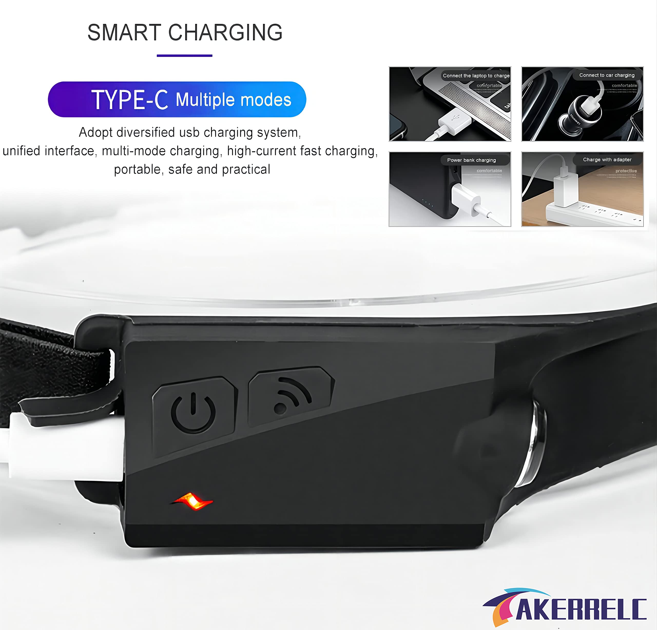 akerrelc Rechargeable Headlamps 1200 Lumens 12 Hours Battery Life Grey 2PCS Silicone Rubber Model LX200