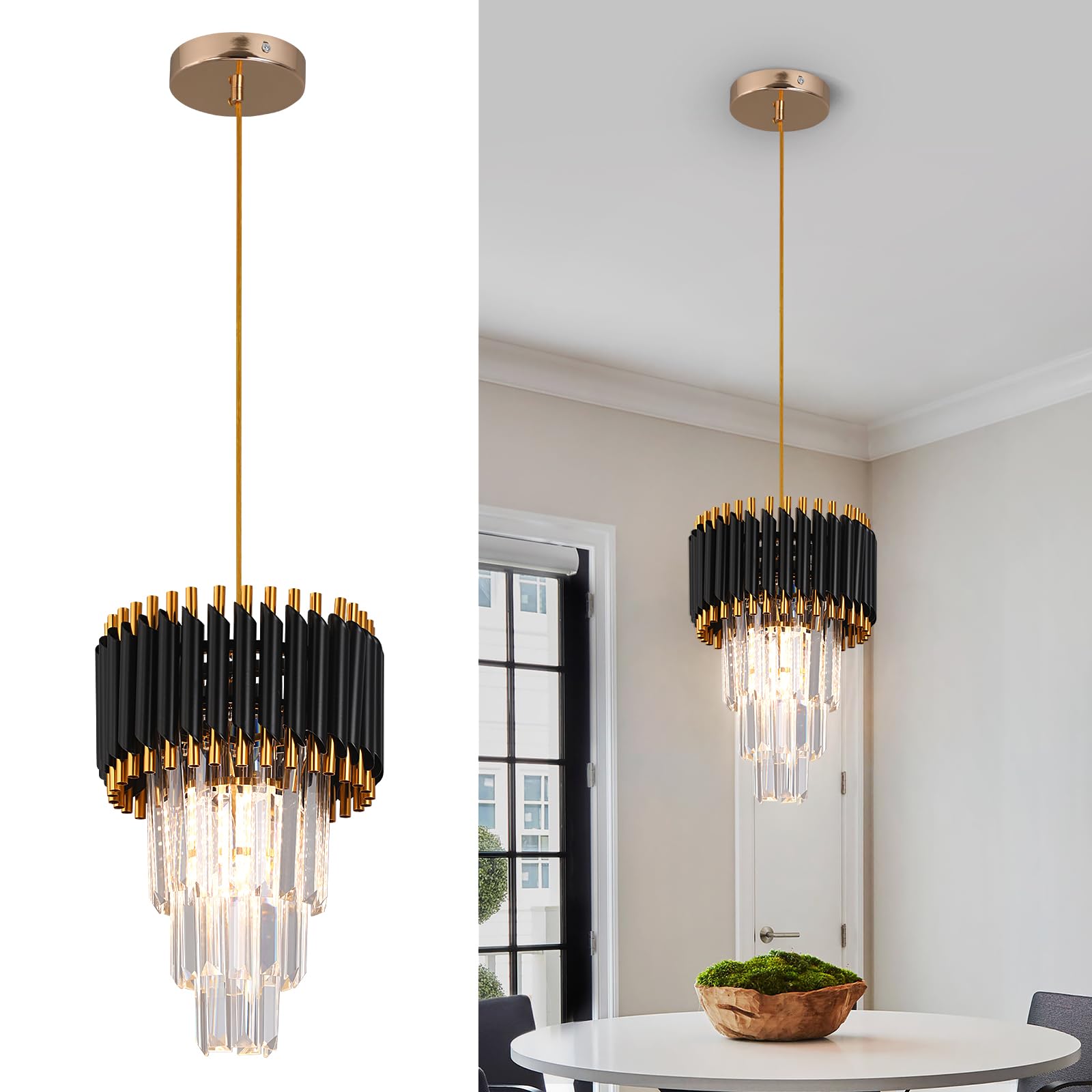 Kaniker Crystal Chandelier Gold Pendant Light Fixtures Modern Round Crystal Pendant Light for Kitchen Island D9 Elegant Hanging Light for Dining Room LED Light with Bulb for Bedroom Living Room