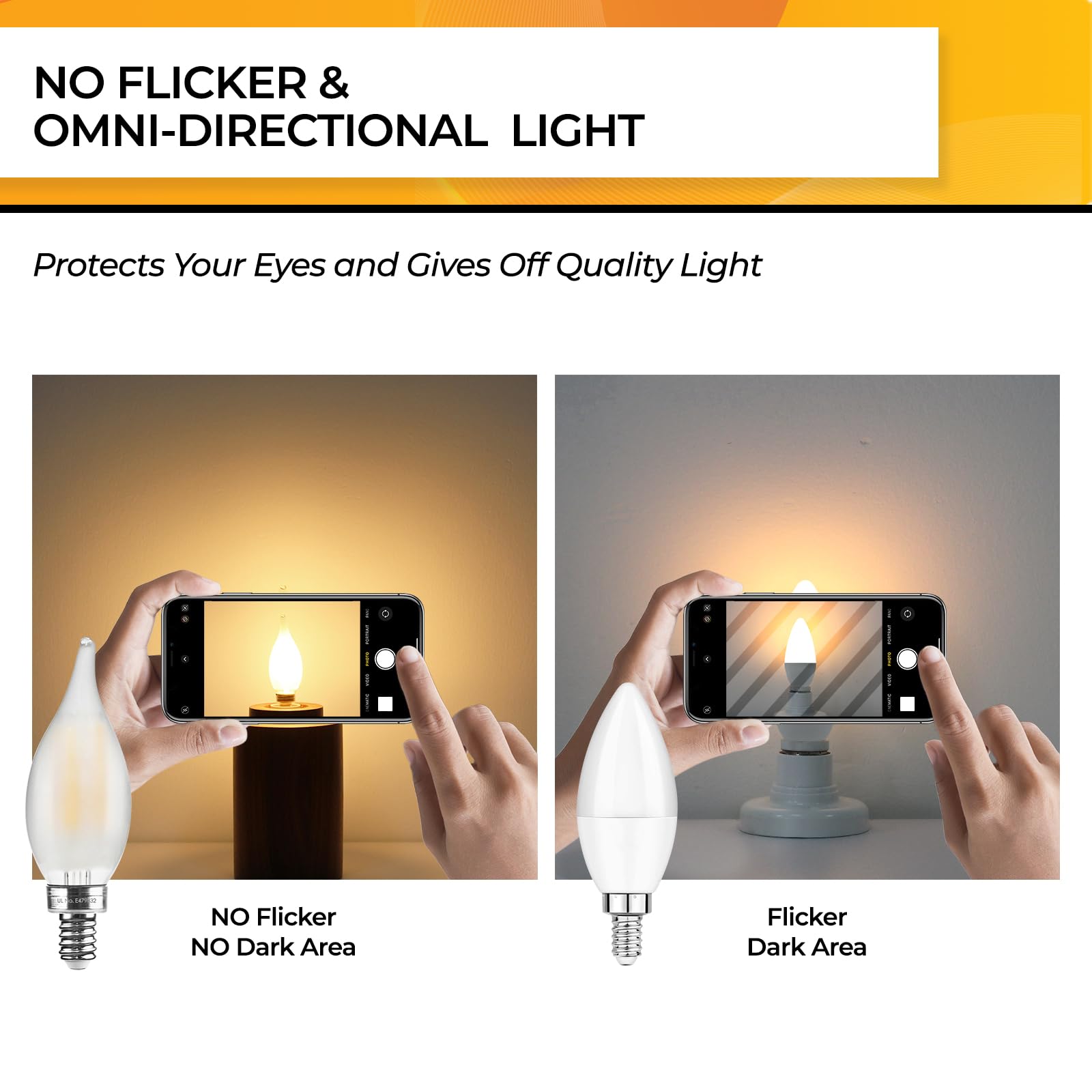 Hizashi Led Frosted Candelabra Light Bulbs, E12 Led Bulb 40W Equivalent, Dimmable 2700K Warm White, Chandelier Light Bulbs, 90+C